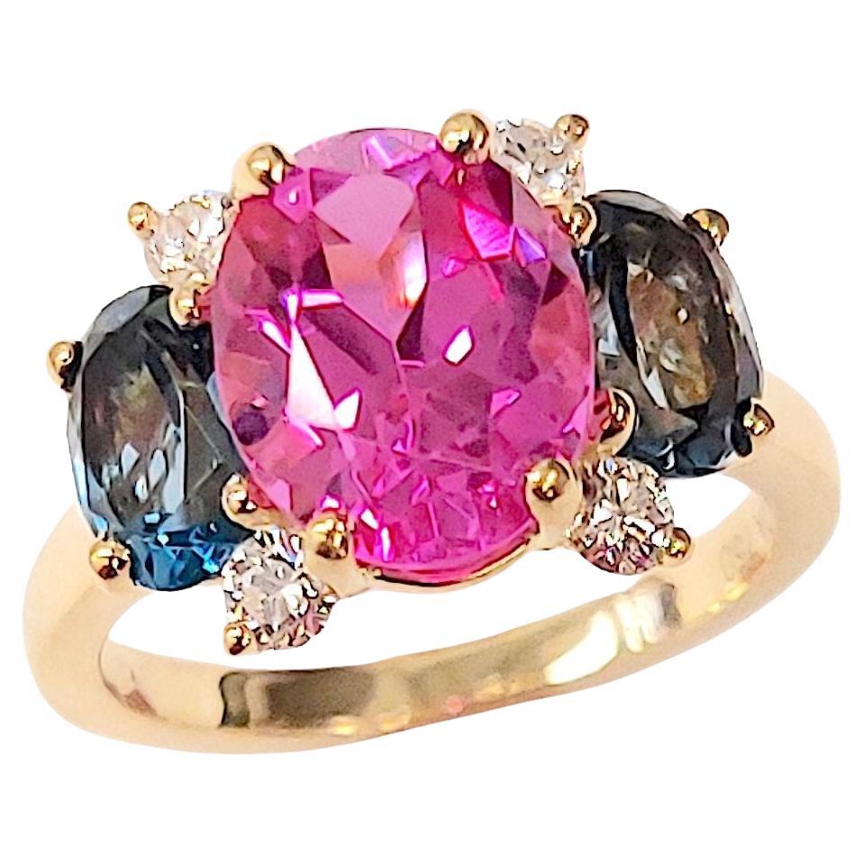 Christina Addison Small Gum Drop Ring with Bright Pink Topaz and Blue Topaz