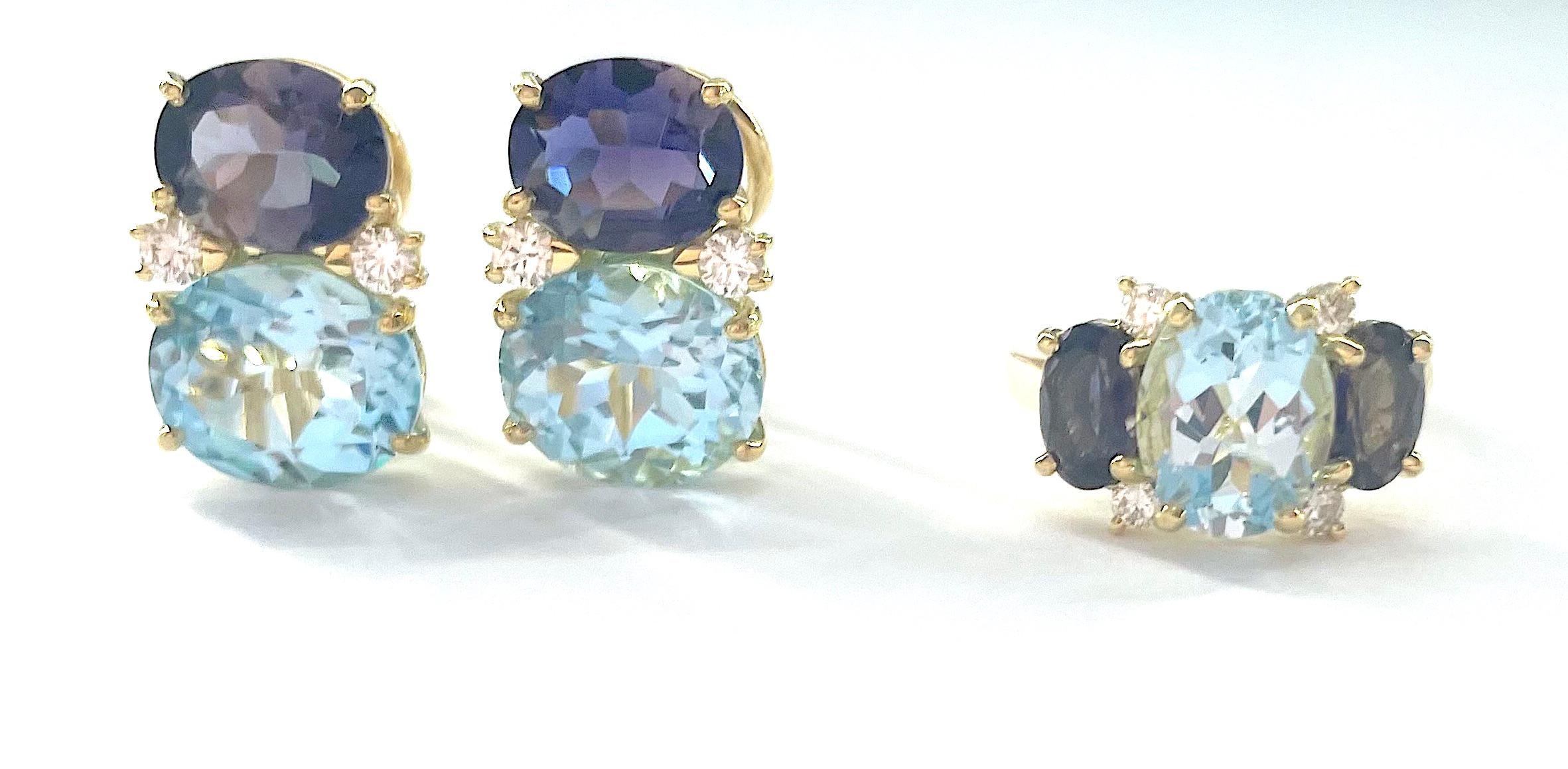 Contemporary Christina Addison Small Gum Drop Ring with Iolite Blue Topaz and Diamonds For Sale