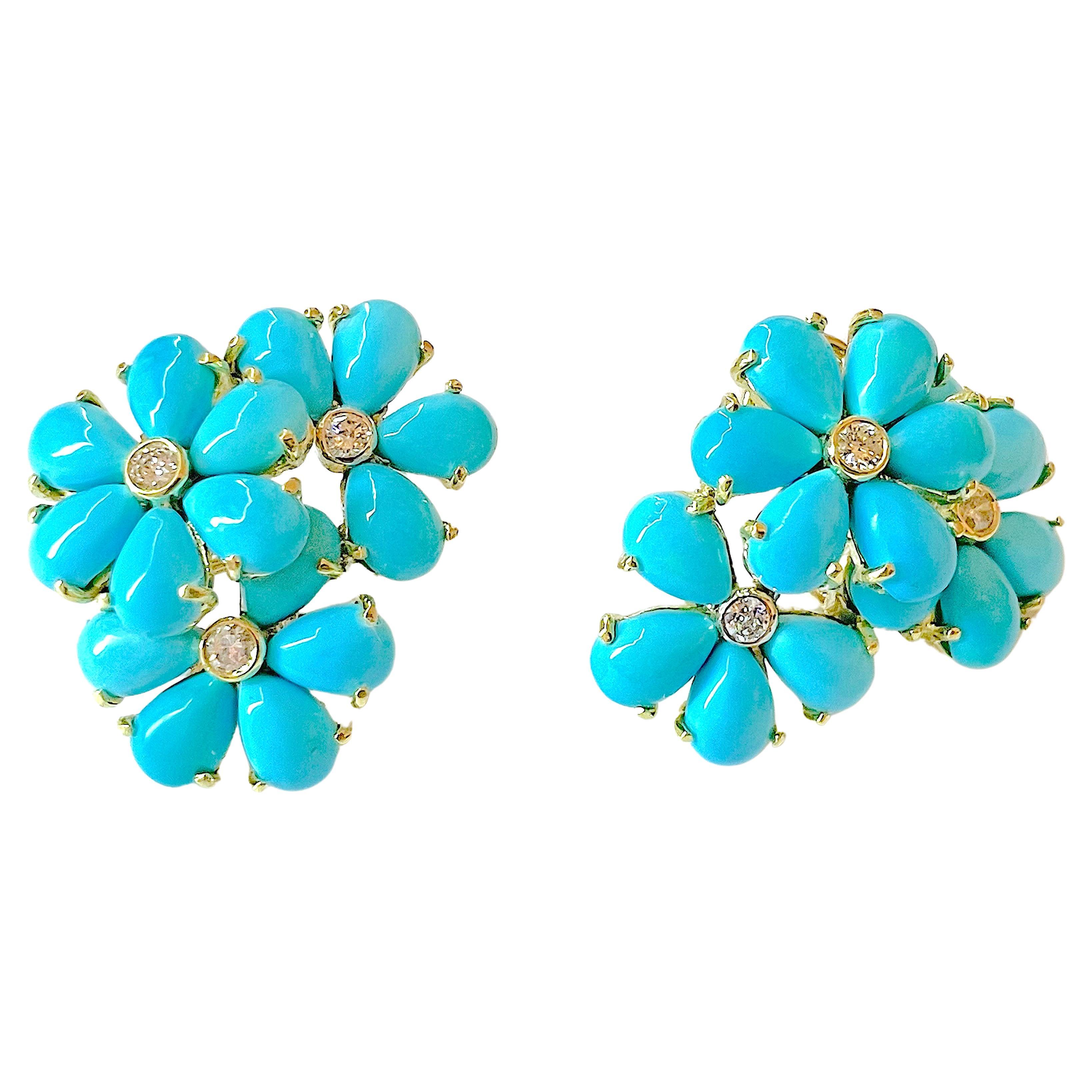 Christina Addison Türkis-Blumen-Diamanten-Cluster-Ohrringe