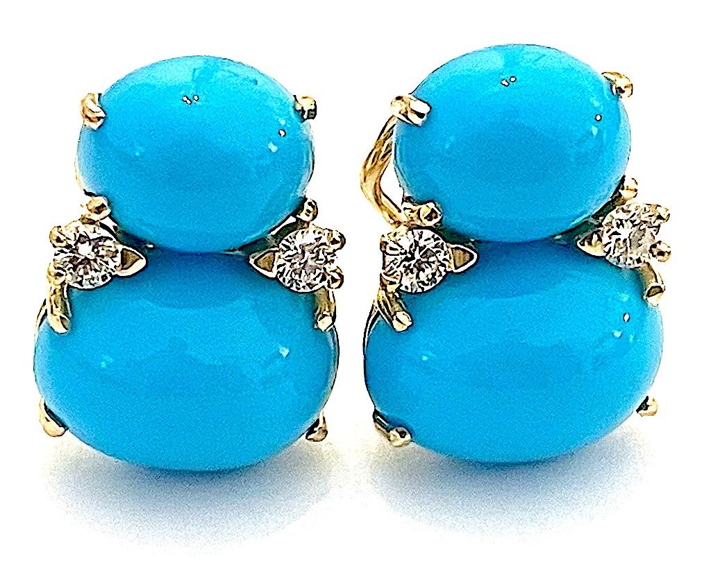 Christina Addison Turquoise Flower Stud Earrings with Diamond Center For Sale 4