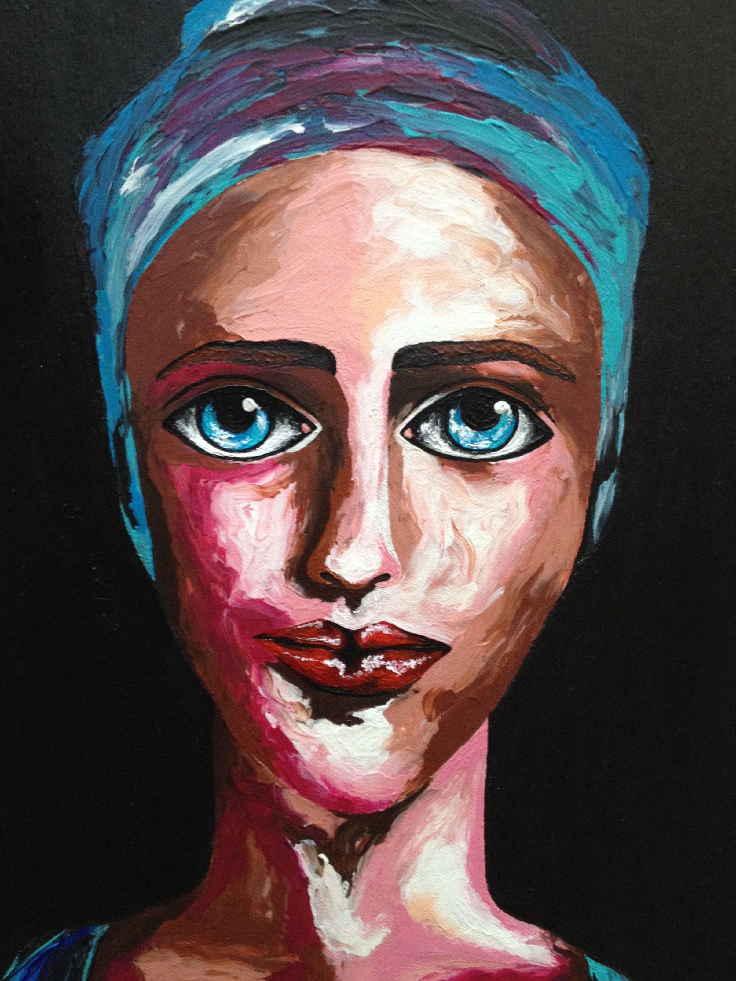 Tief in ihren blauen Augen 35x70cm auf Leinwand, Gemälde, Öl auf Leinwand (Zeitgenössisch), Painting, von Christina Bilbili