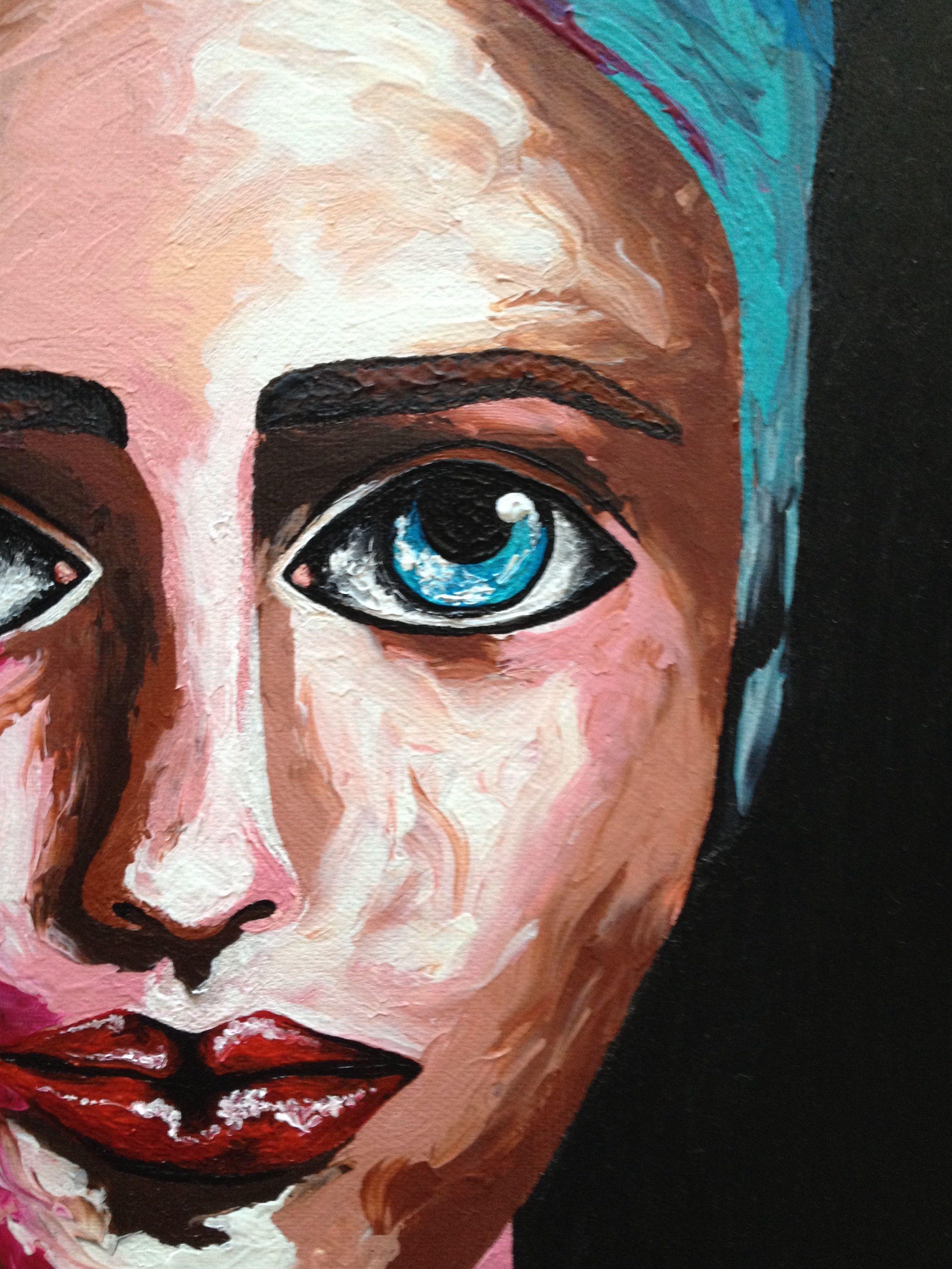 Tief in ihren blauen Augen 35x70cm auf Leinwand, Gemälde, Öl auf Leinwand im Angebot 1