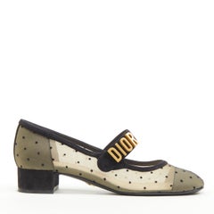 CHRISTINA DIOR Baby D gold logo strap nude mesh polka dot maryjane pump EU36