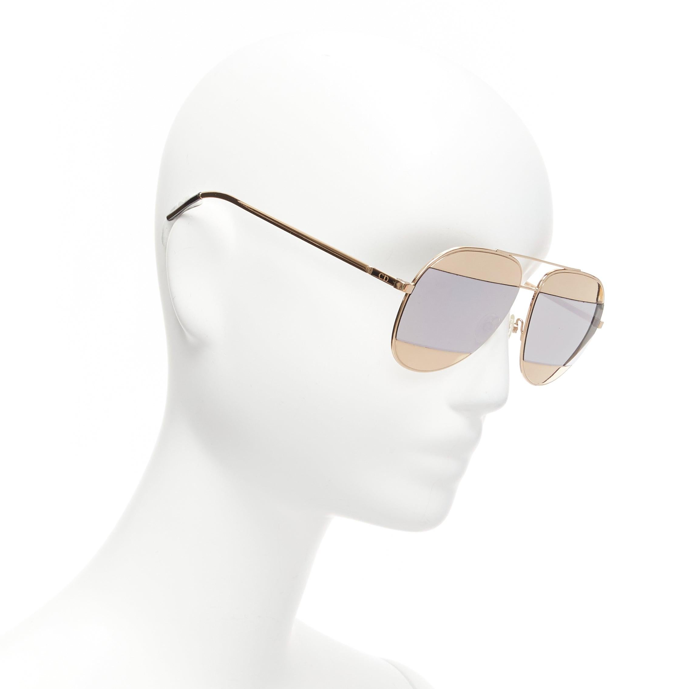 CHRISTINA DIOR Dior Split 1 gold metal mirrored silver aviator sunglasses
Reference: NKLL/A00079
Brand: Dior
Model: Dior Split 1
Material: Metal
Color: Gold, Silver
Pattern: Solid
Made in: Italy

CONDITION:
Condition: Very good, this item was