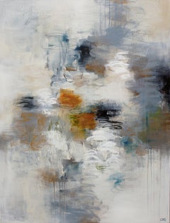 Amaretto Nights by Christina Doelling, Vertical Abstract Painting in White, Gold