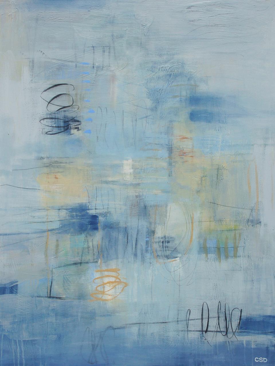 "It's a Flip-Flops Kind of Day" was painted in 2024 by American artist by Christina Doelling. Transform your space with the coastal charm of this large vertical abstract painting, inspired by beachy colors. Dive into a world of tranquil blues, sandy