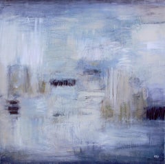 Milk & Oreos von Christina Doelling, großes quadratisches abstraktes Gemälde, blau