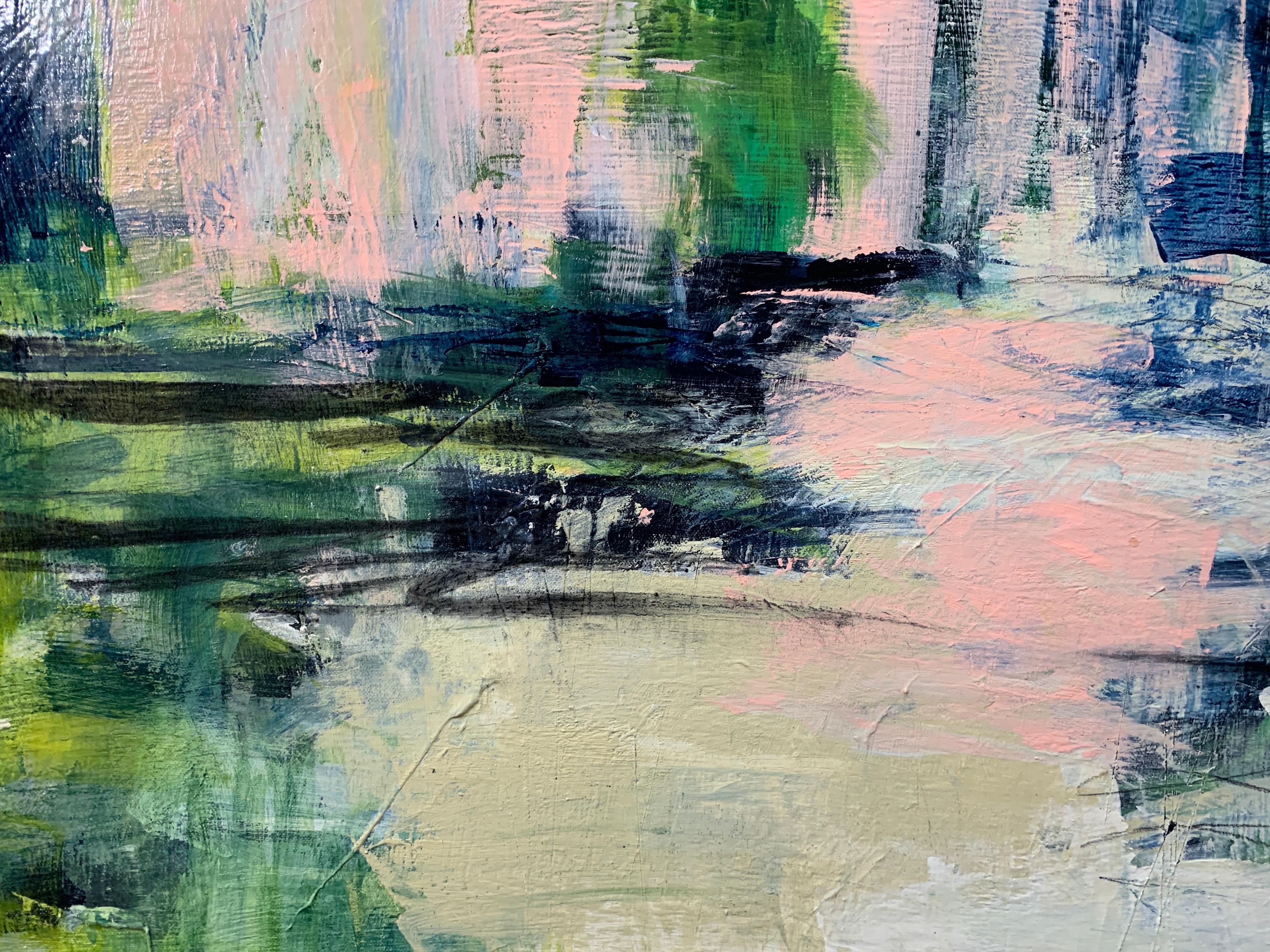 Tide Line by Christina Doelling, Large Square Abstract Painting in Pink, Green 1