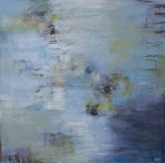 Time Casts a Spell di Christina Doelling, quadro astratto quadrato di grandi dimensioni, blu