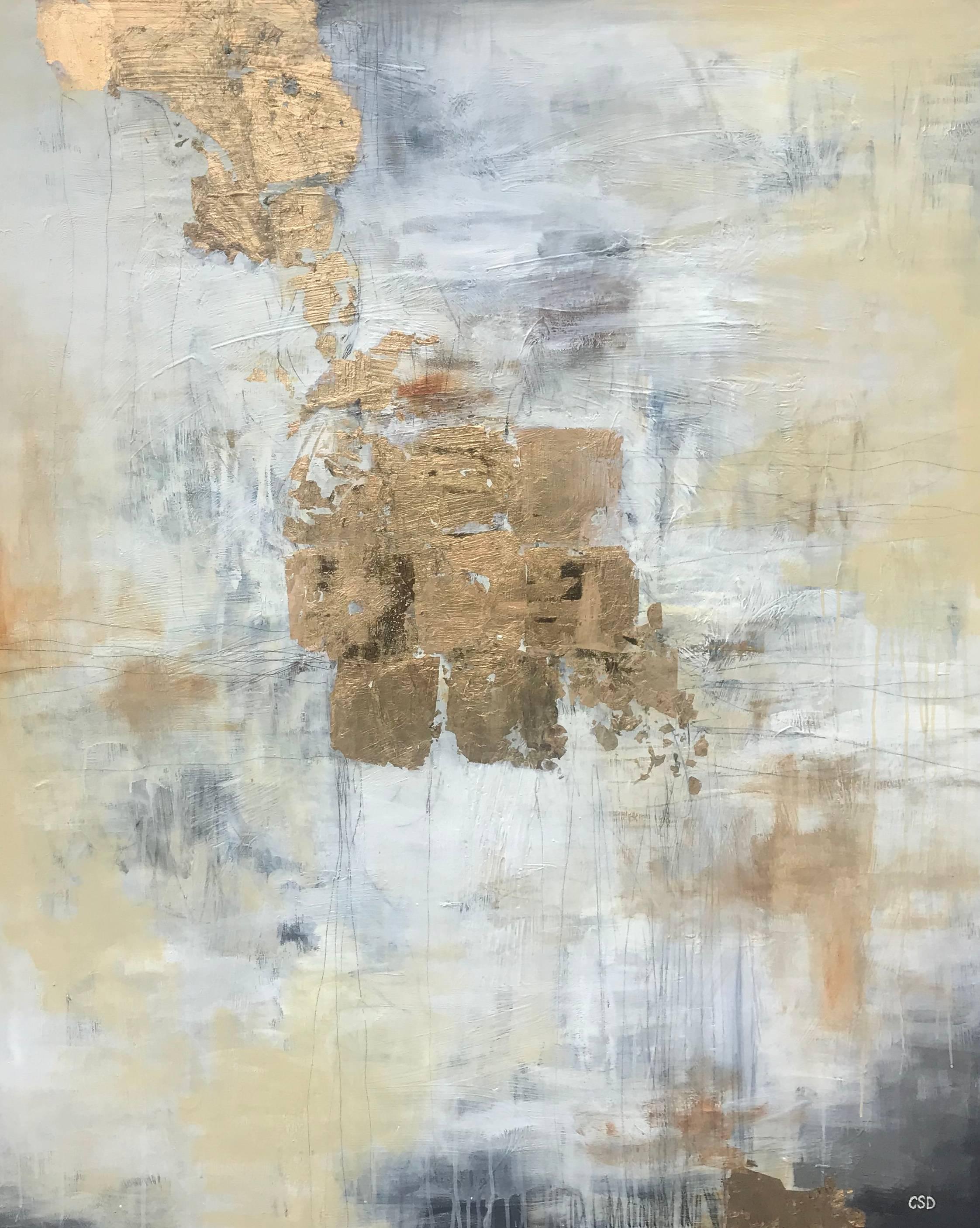 Christina Doelling Abstract Painting - Treasures Unearthed, Abstract Mixed Media and Gold Leaf on Canvas Painting