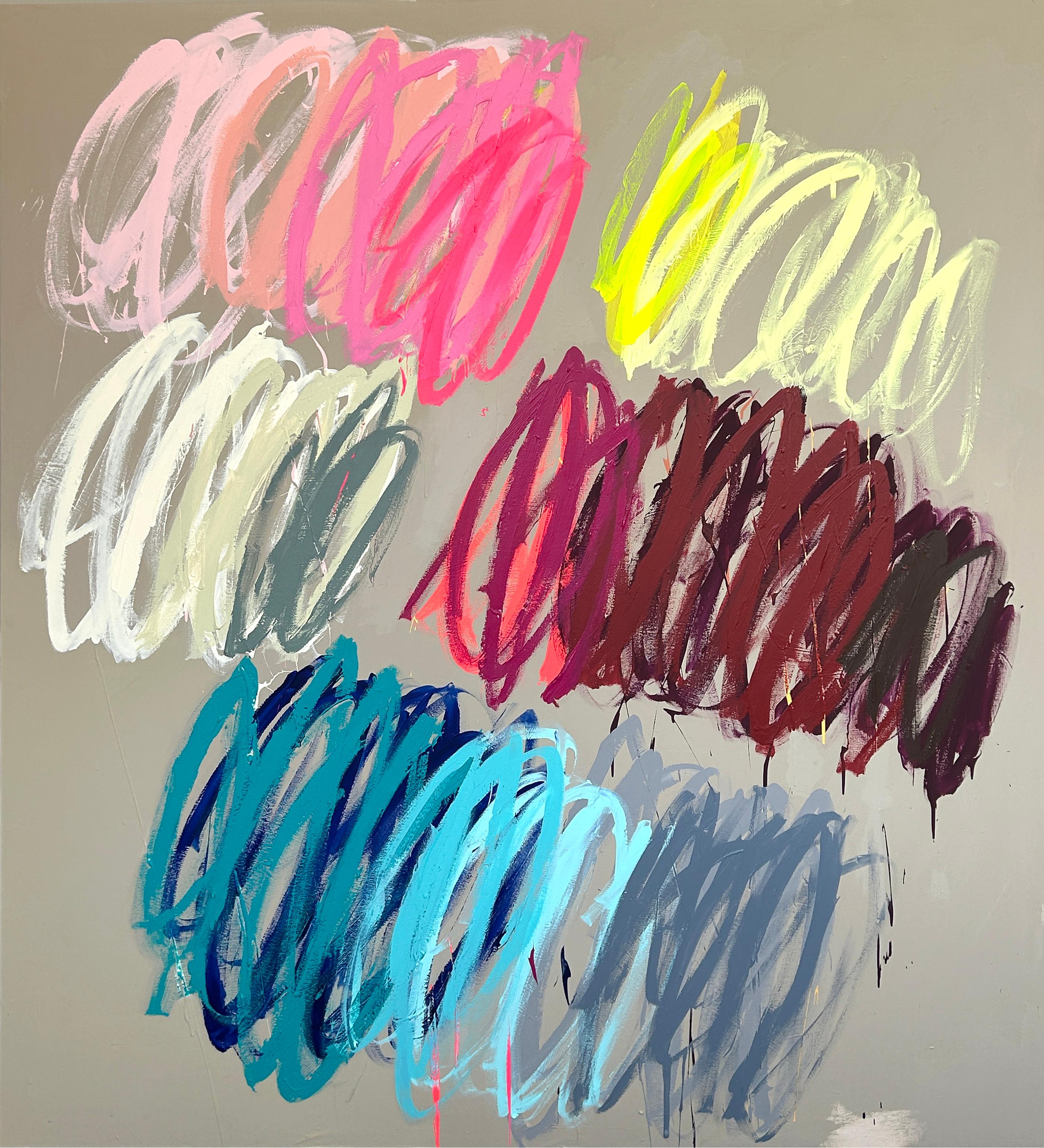 Contemporary Big Grey Abstracto Pastel Dots Colores Artista Christina Gschwantner en venta 1