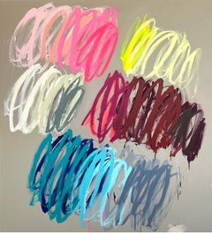 Contemporary Big Grey Abstract Pastel Dots Colors Artist Christina Gschwantner