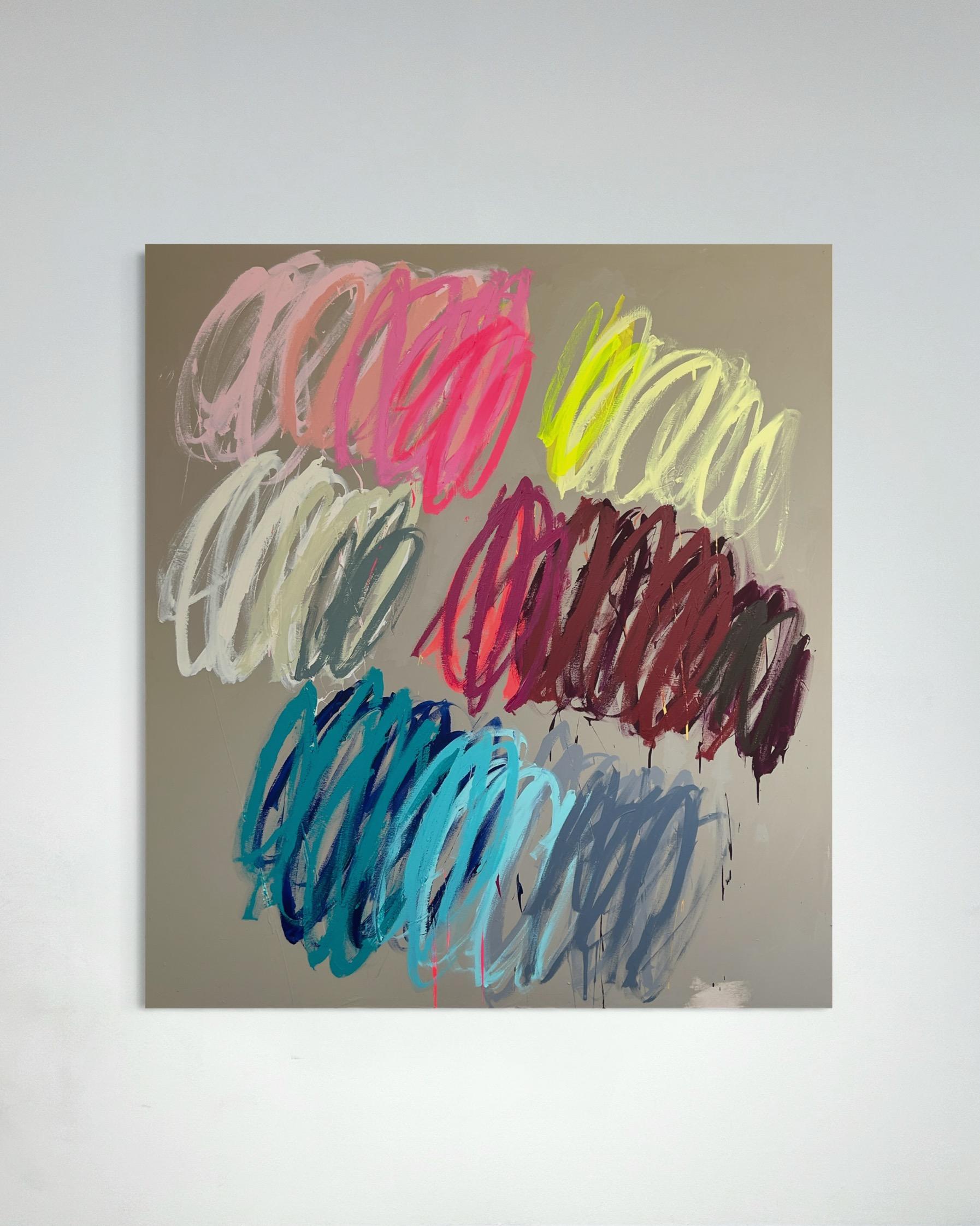 Contemporary Big Grey Abstracto Pastel Dots Colores Artista Christina Gschwantner en venta 2