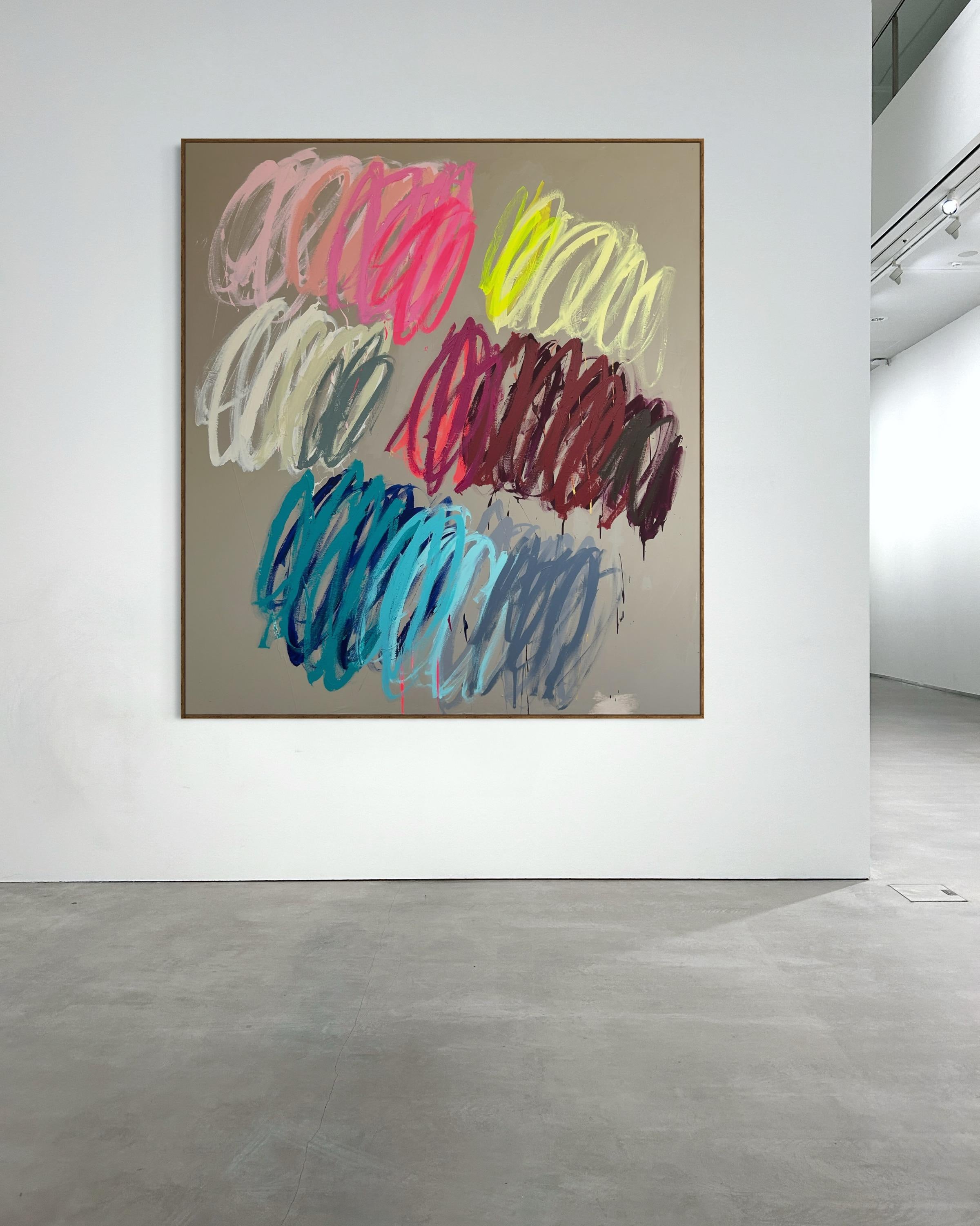 Contemporary Big Grey Abstracto Pastel Dots Colores Artista Christina Gschwantner en venta 3