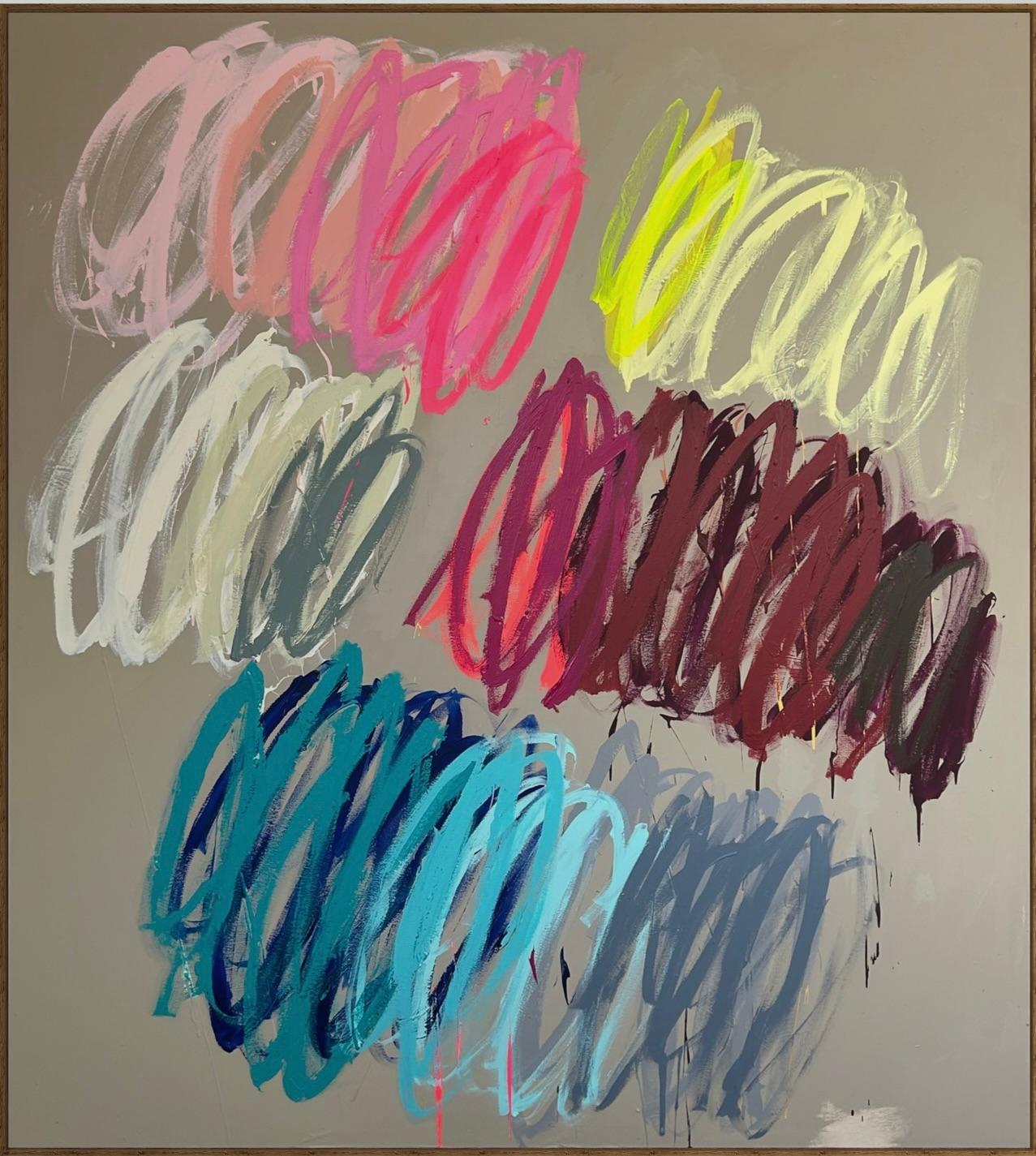Contemporary Big Grey Abstracto Pastel Dots Colores Artista Christina Gschwantner en venta 4