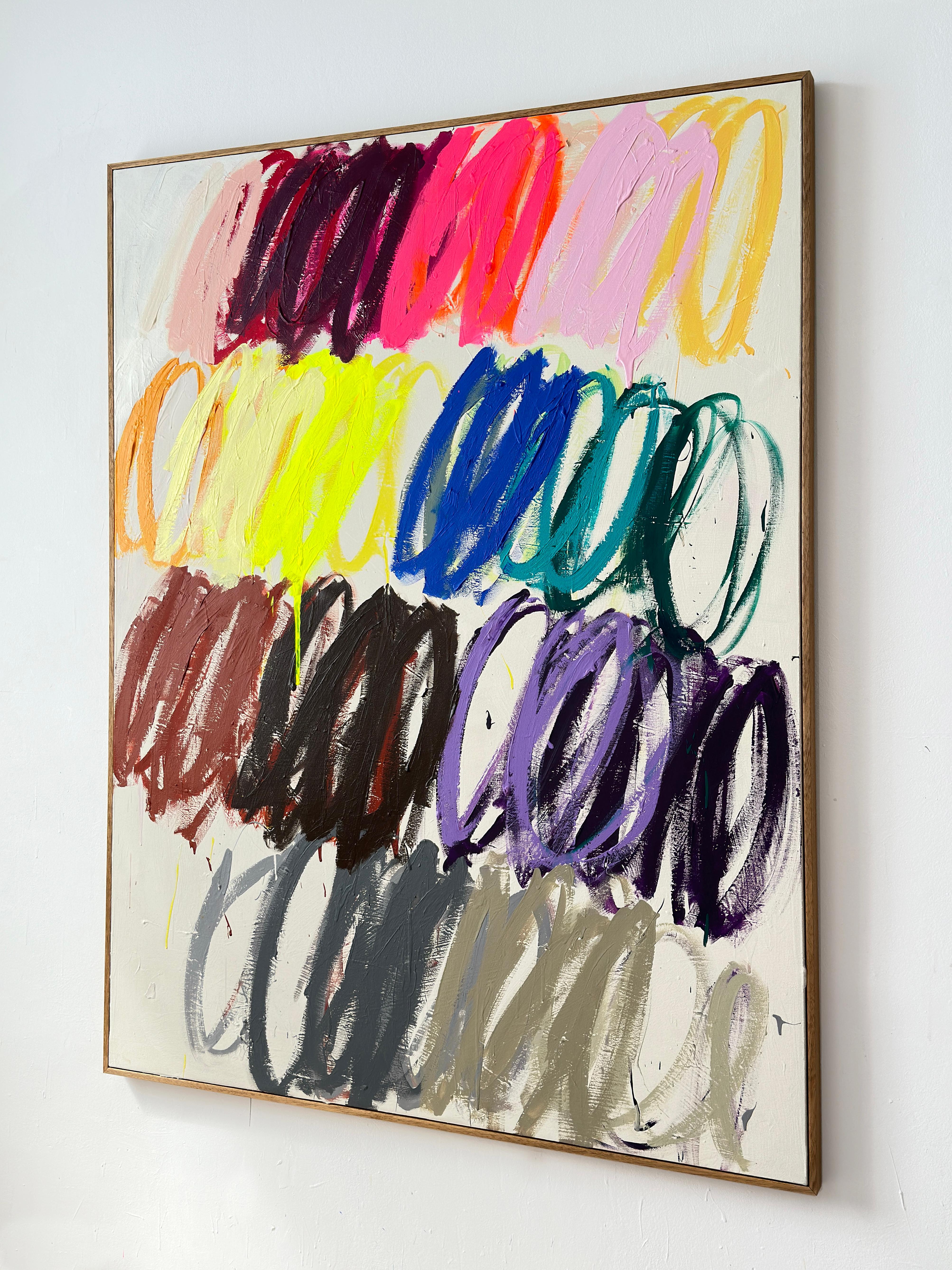 Gran Movimiento Contemporáneo Abstracto Pastel Puntos Colores Artista Christina Gschwantner en venta 2