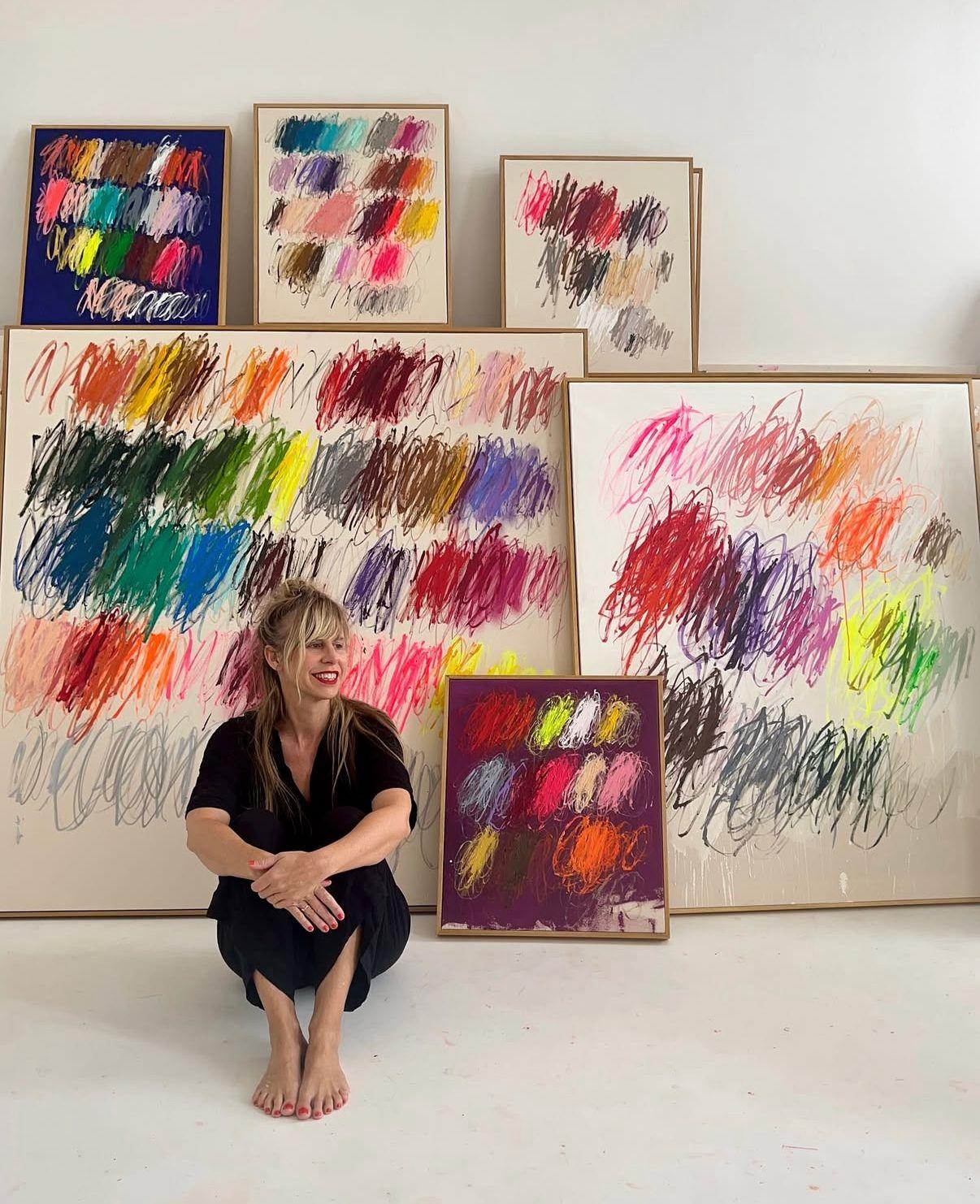 Gran Movimiento Contemporáneo Abstracto Pastel Puntos Colores Artista Christina Gschwantner en venta 5