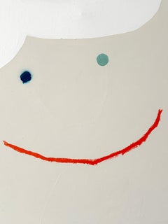 Minimalist Abstract Face Painting in Neutral Tones with Red Line and Geometric