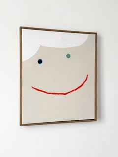 Minimalist Abstract Face Painting in Neutral Tones with Red Line and Geometric