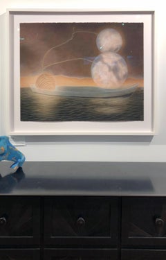 Leeward - Original Watercolor Painting with Boat and Surreal Orchid Plant