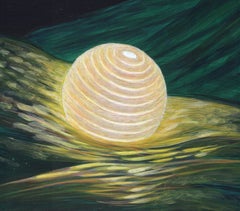 Ocean Carrier - Illuminated Paper Lantern on  Wavy Seas, Acrylic on Panel