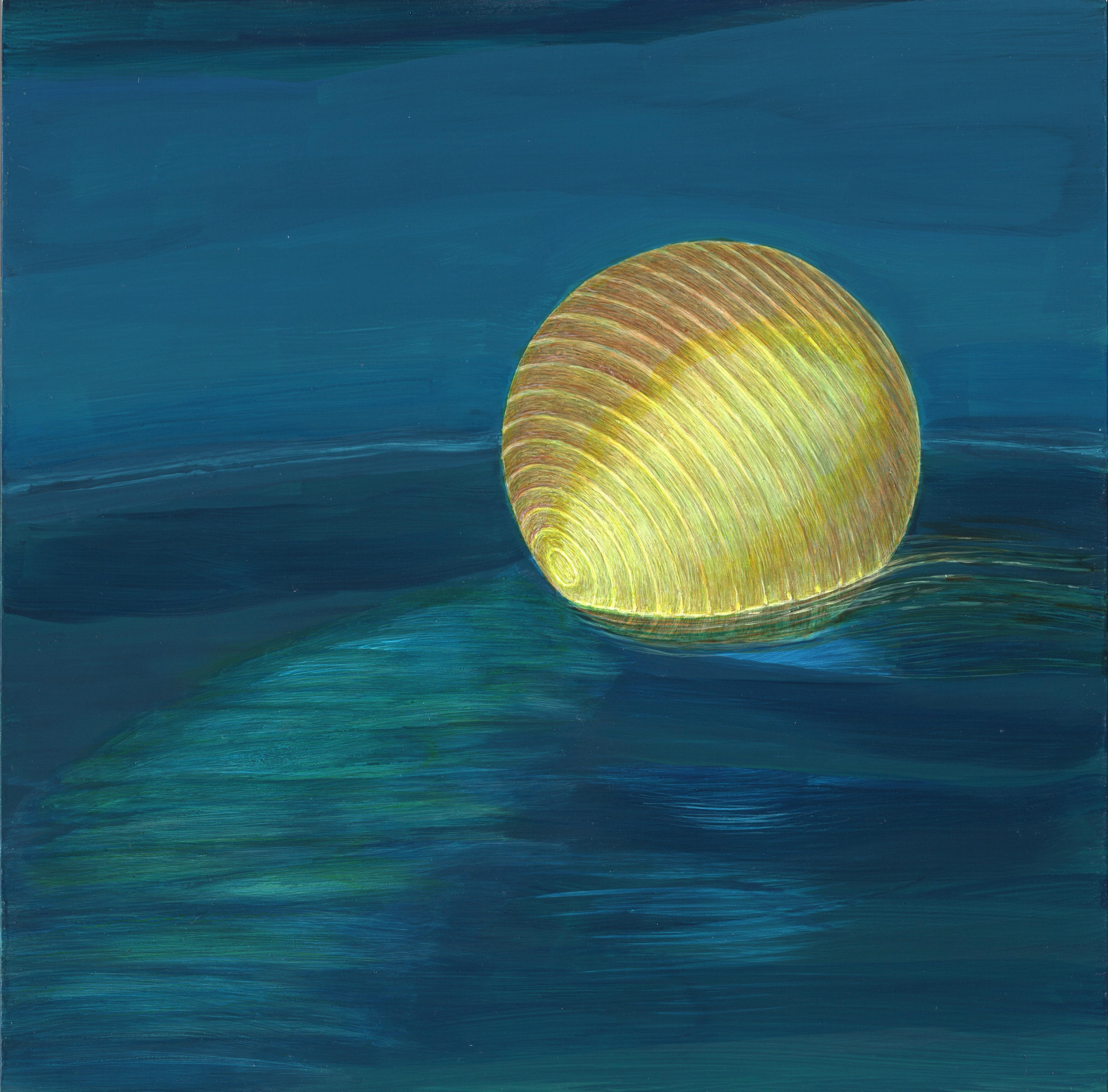 Ocean Rest - Illuminated Paper Lantern on Vivid Blue Water, Acrylic on Panel