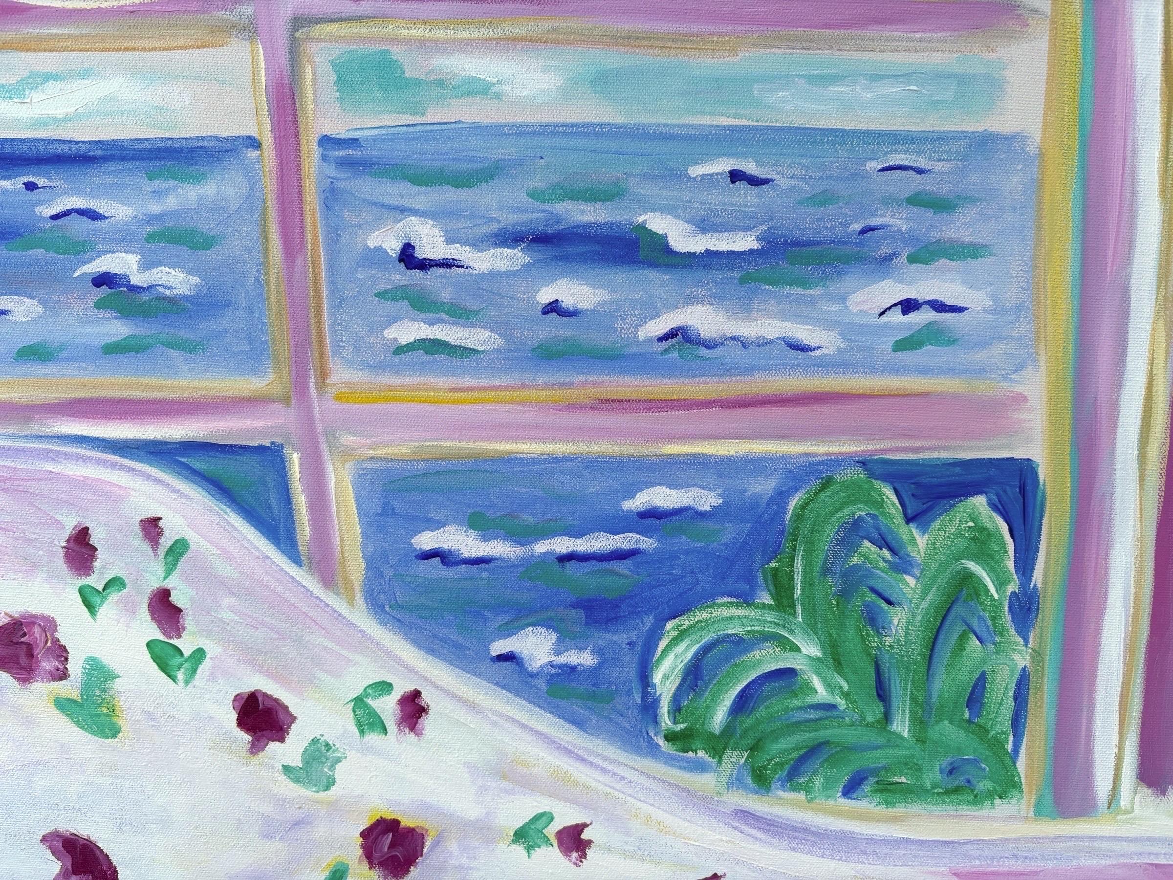 Ein ungerahmtes Öl auf Leinwand der amerikanischen Künstlerin Christina Keating. Zeigt eine Innenraumszene in kräftigen Farben mit Blick auf den Ozean durch ein Fenster. In der Mitte gesungen und datiert '93.

Die provokantesten Kompositionen von