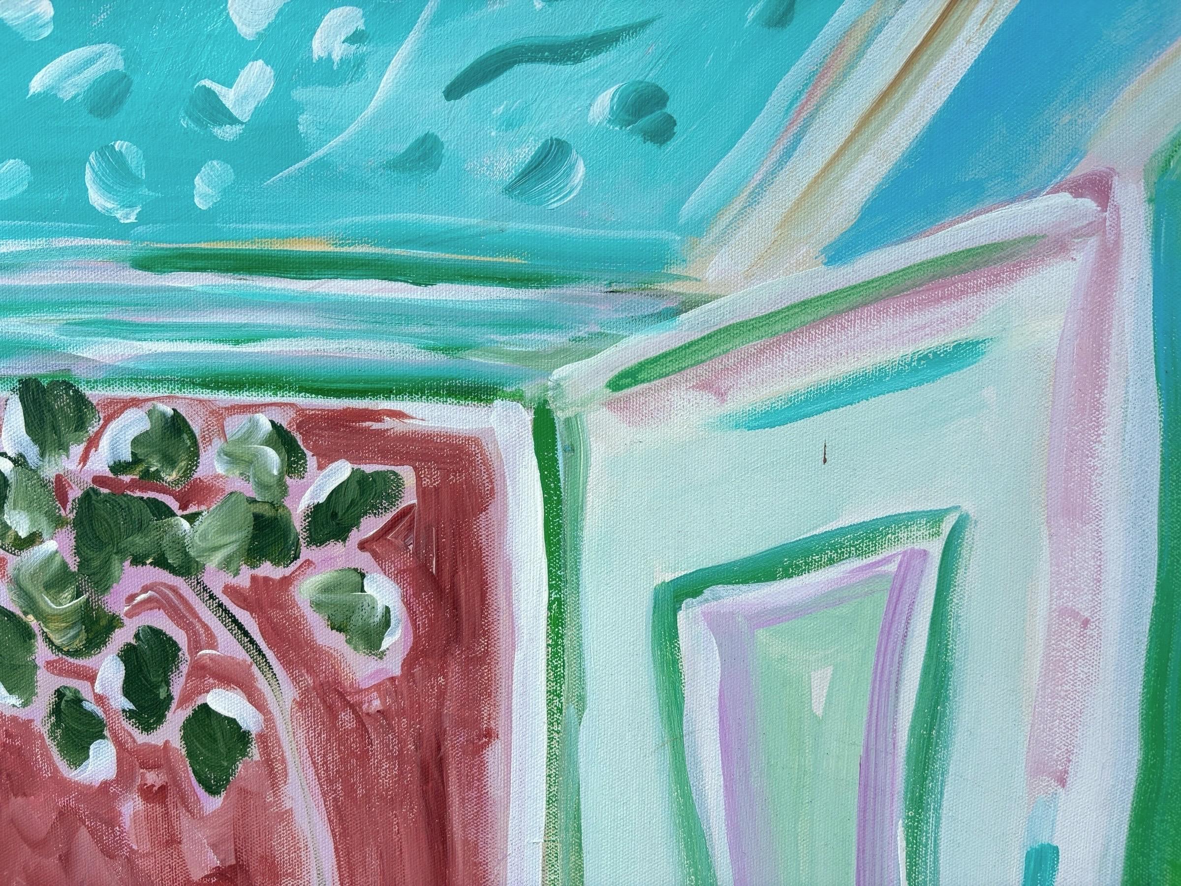 Christina Keating Öl auf Leinwand Italienische Balkon-Fenster-Szene (Moderne) im Angebot