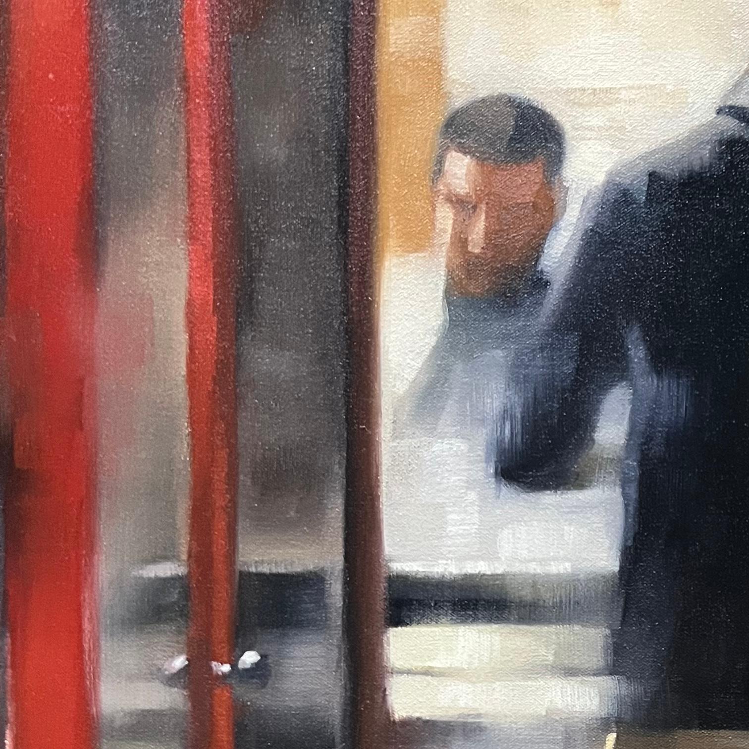 At the Pizzeria - Large Scale City Scene Urban painting Edward Hopper inspired - Realist Painting by Christina Kent