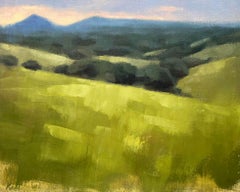 Paisaje californiano pintura al óleo original con montañas lejanas