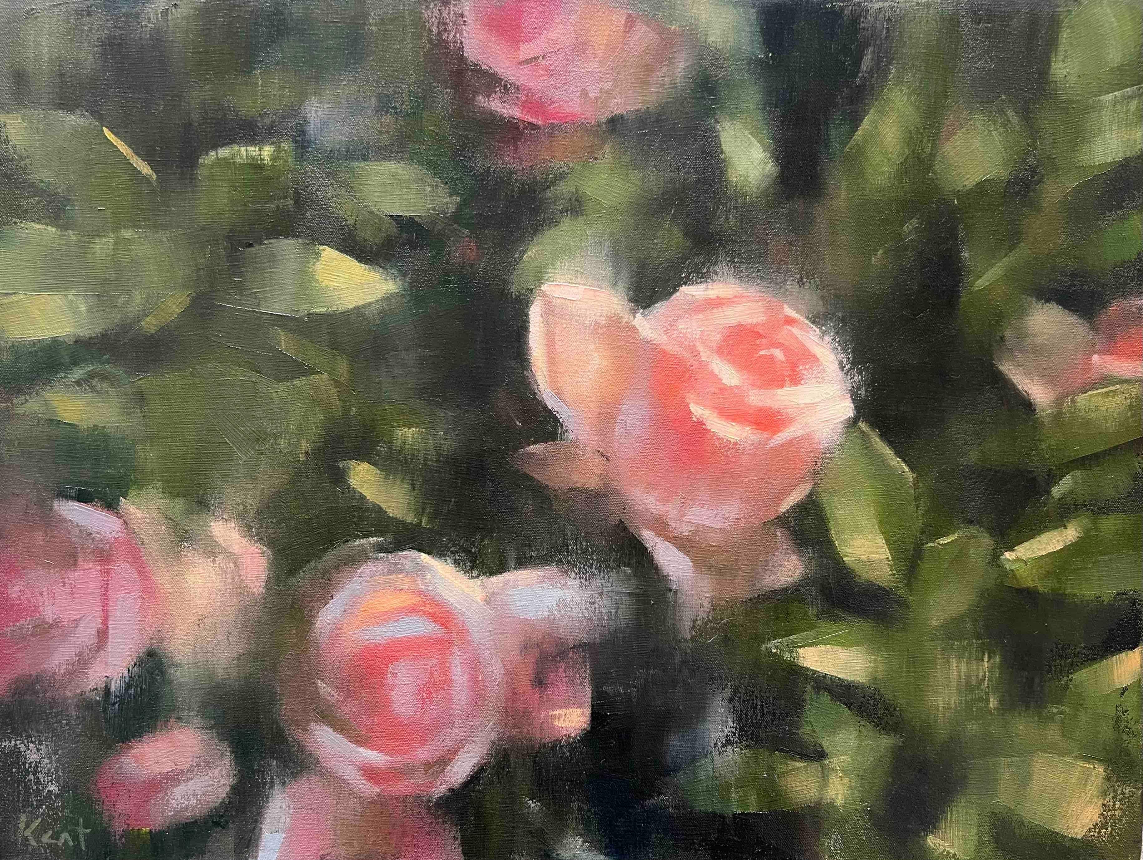 Landscape Painting de Christina Kent - Pintura floral contemporánea pintura al óleo original rosas abstractas
