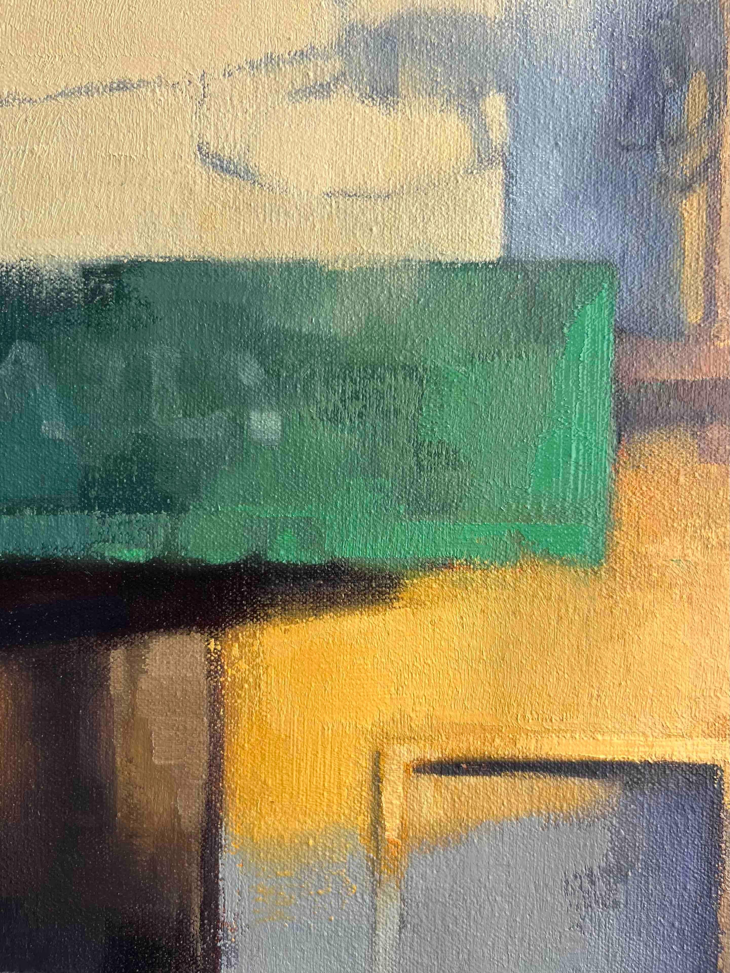 Paisaje urbano pintura al óleo arte urbano original - Landscape Painting Marrón de Christina Kent