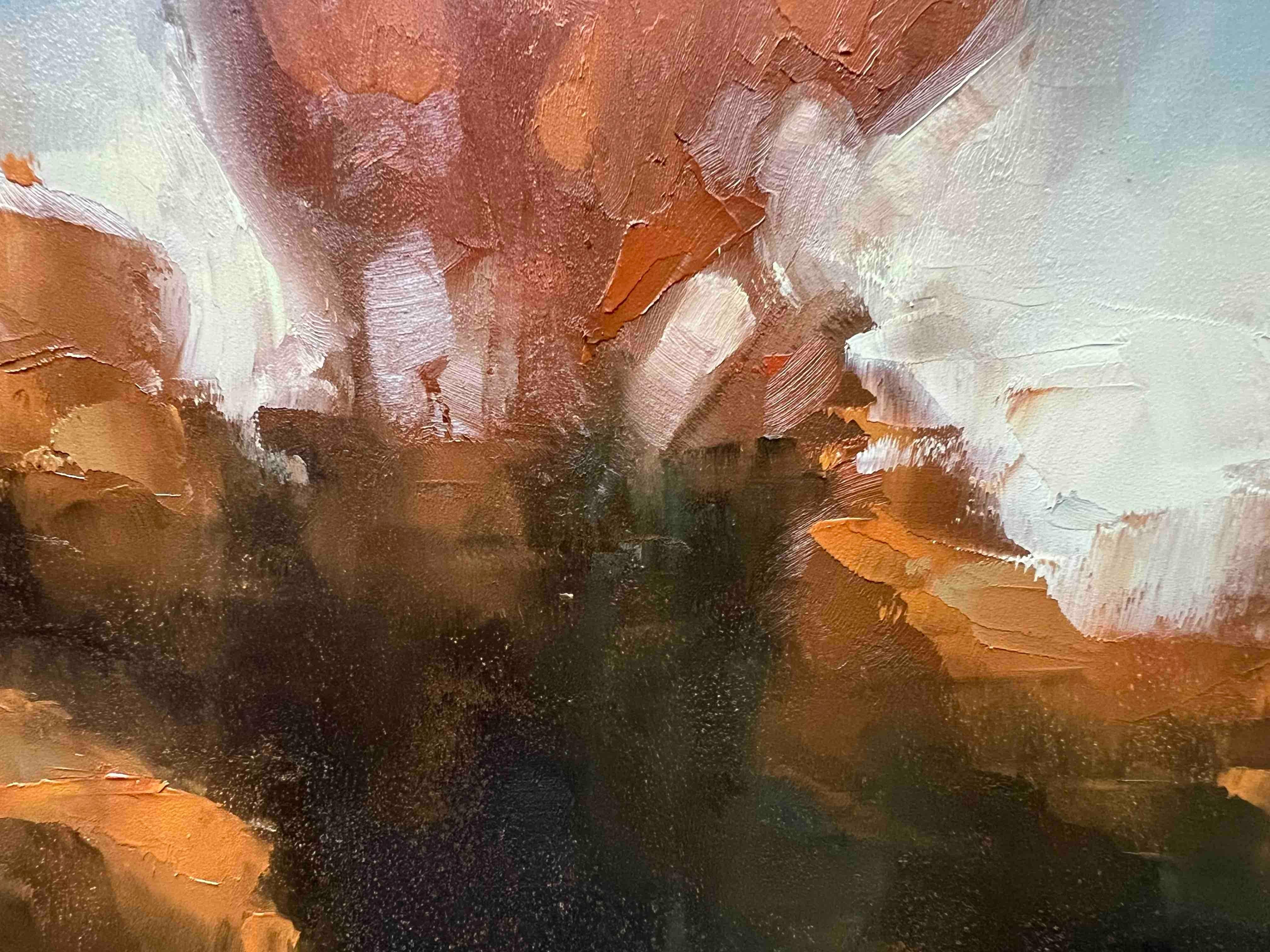 Small original oil painting nature golden hour - Realist Painting by Christina Kent