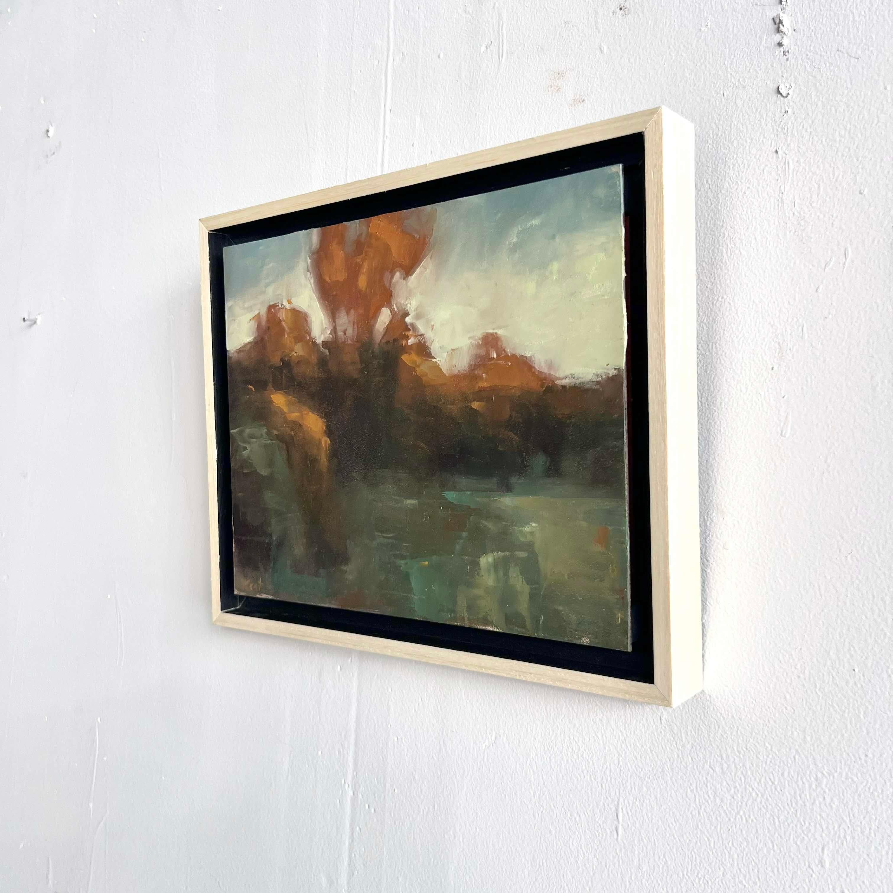 Small original oil painting nature golden hour - Gray Landscape Painting by Christina Kent