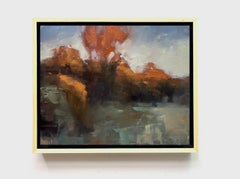 Small original oil painting nature golden hour