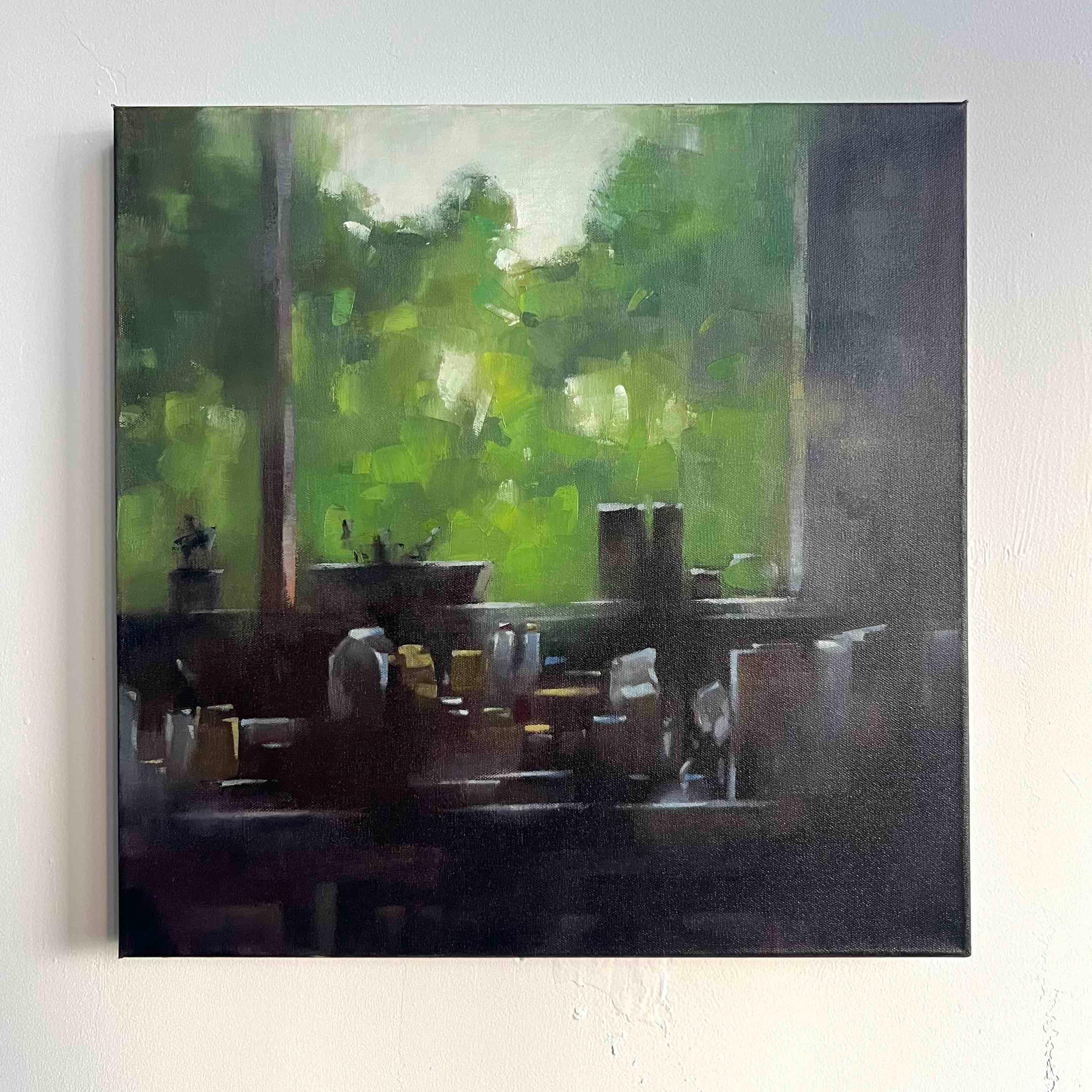 Pacífica Pintura al óleo bodegón escena interior Cocina Ventana - Painting de Christina Kent