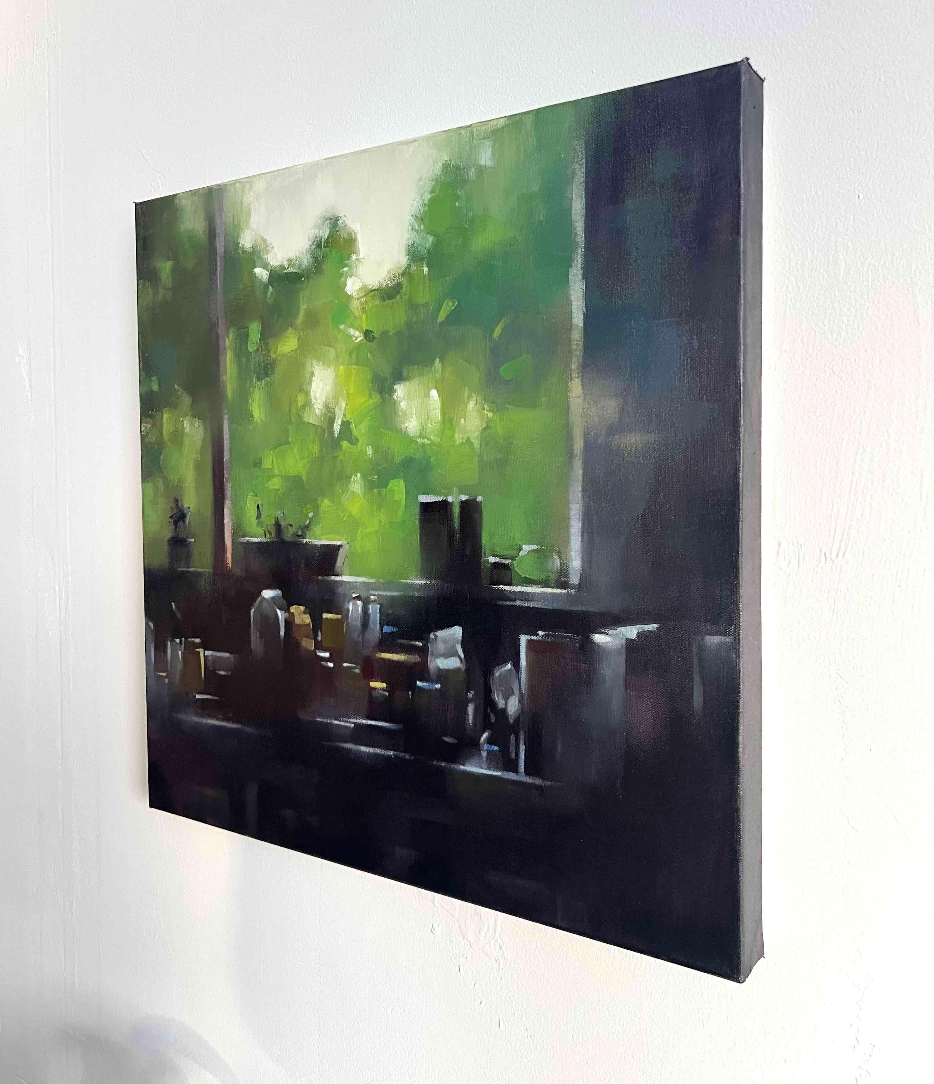 Pacífica Pintura al óleo bodegón escena interior Cocina Ventana - Painting Realista de Christina Kent