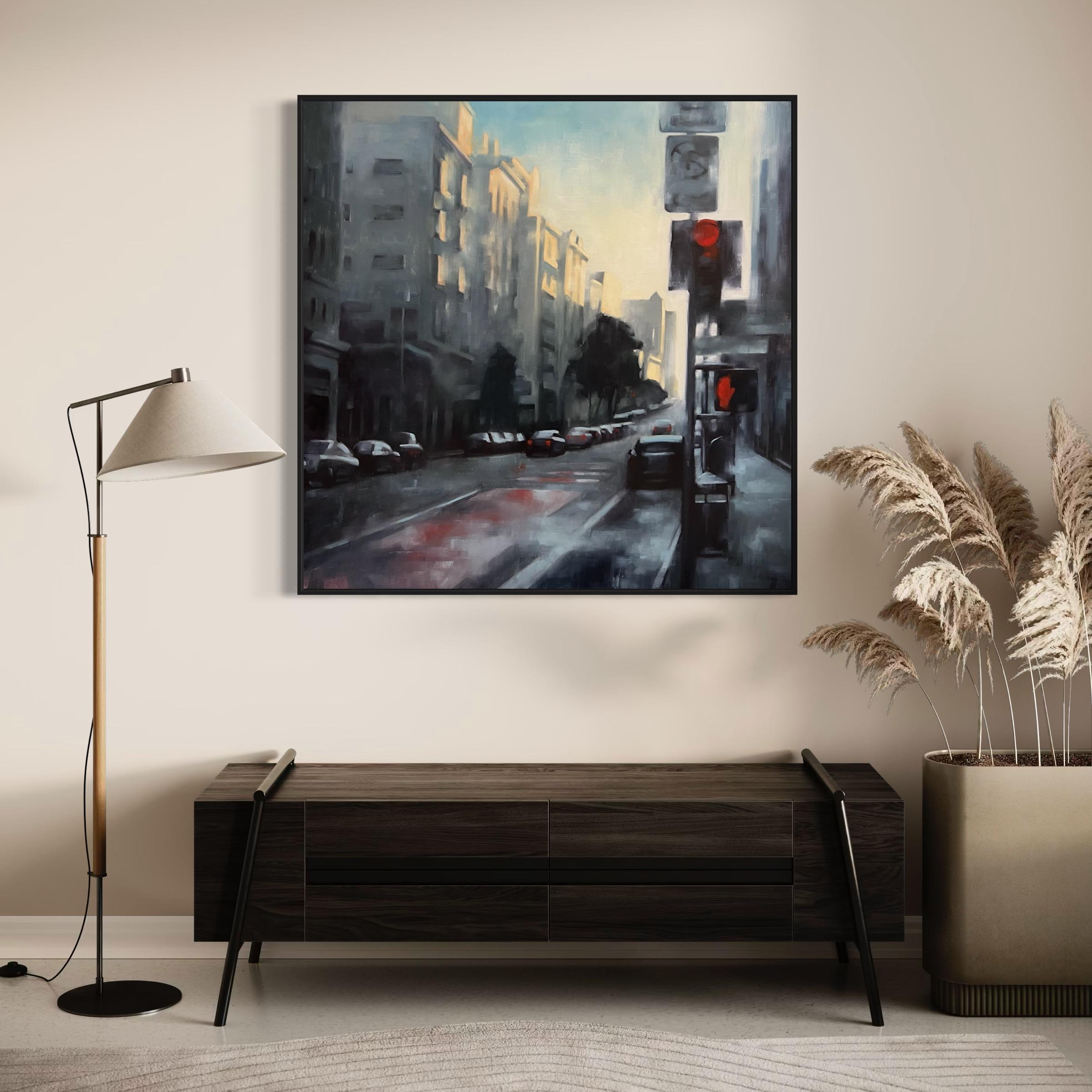 Last Light on Geary – Large Contemporary San Francisco City Oil Painting For Sale 6
