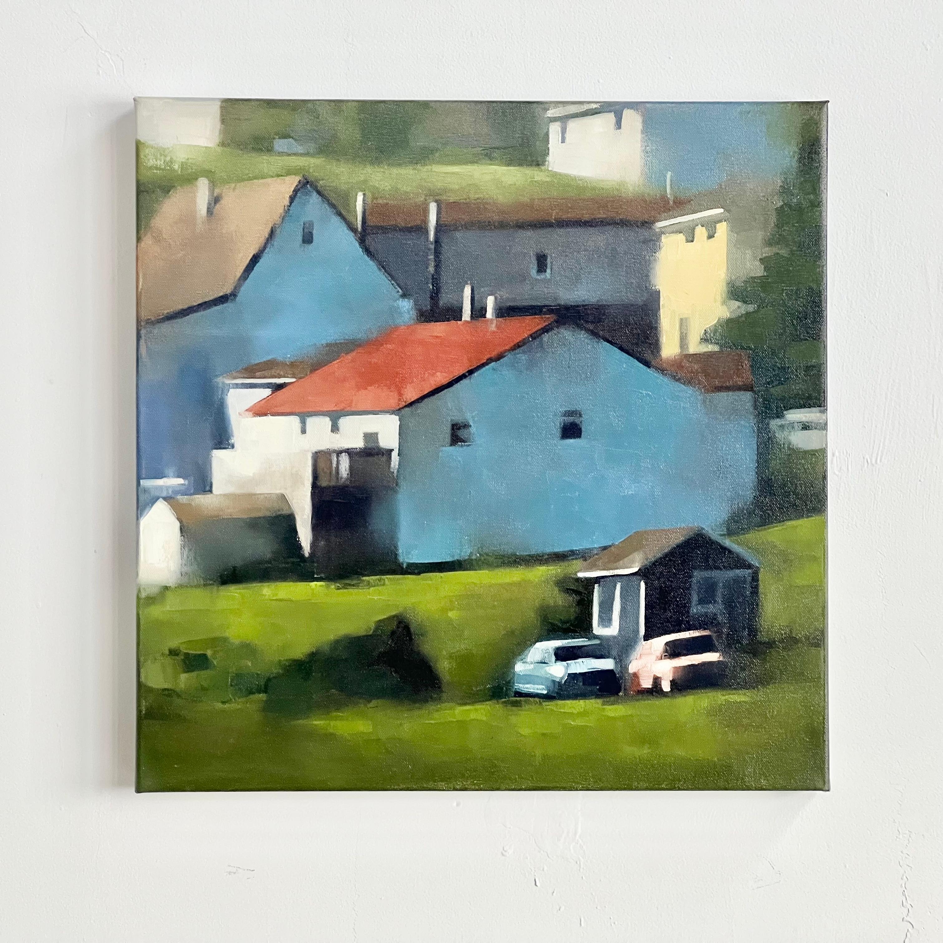 Original Ölgemälde von Newfoundland-Häusern, Küsten-Dörfer-Landschaftskunst – Painting von Christina Kent
