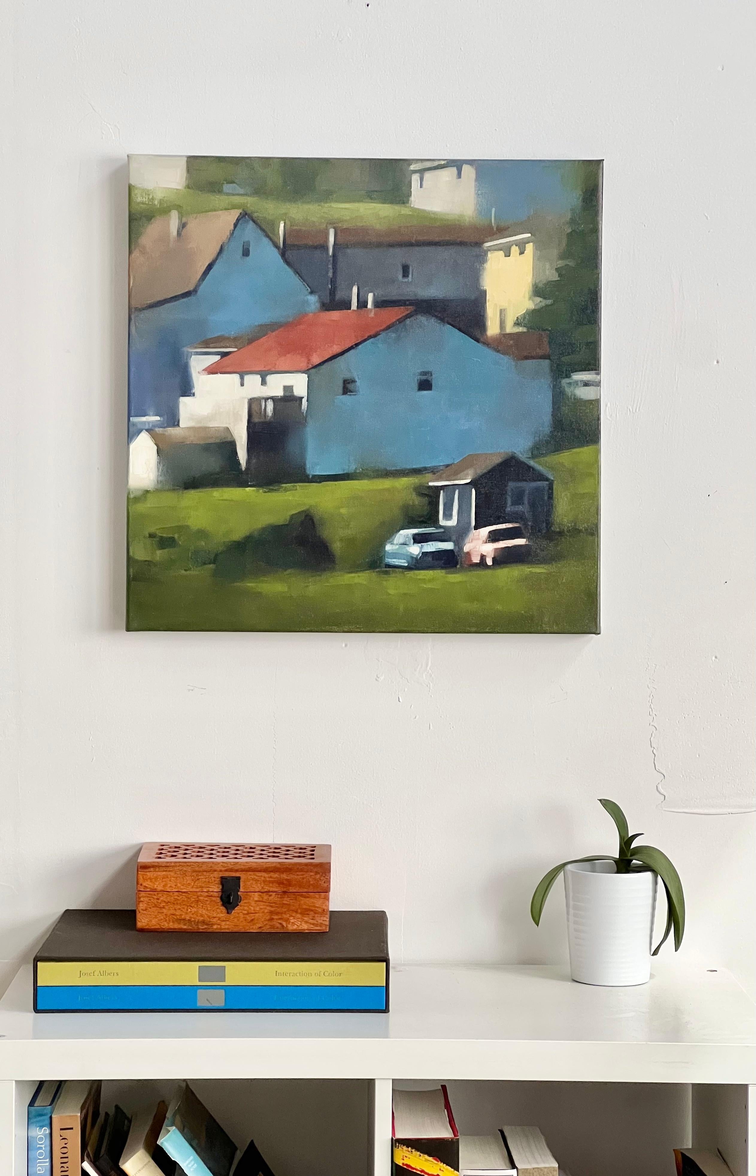 Original Ölgemälde von Newfoundland-Häusern, Küsten-Dörfer-Landschaftskunst im Angebot 2