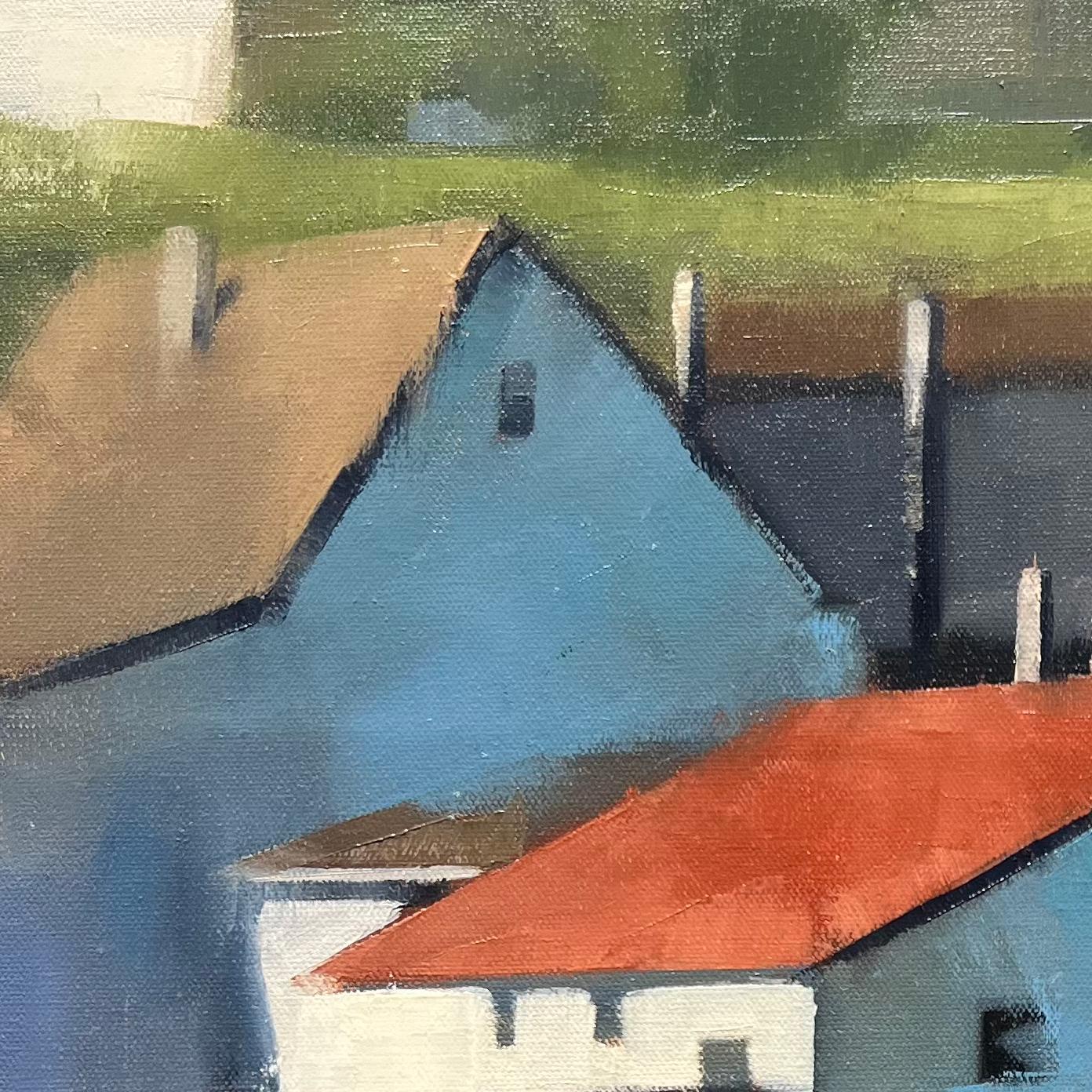 Original Ölgemälde von Newfoundland-Häusern, Küsten-Dörfer-Landschaftskunst im Angebot 4