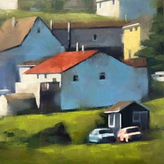 Original oil painting of coastal village landscape art Newfoundland