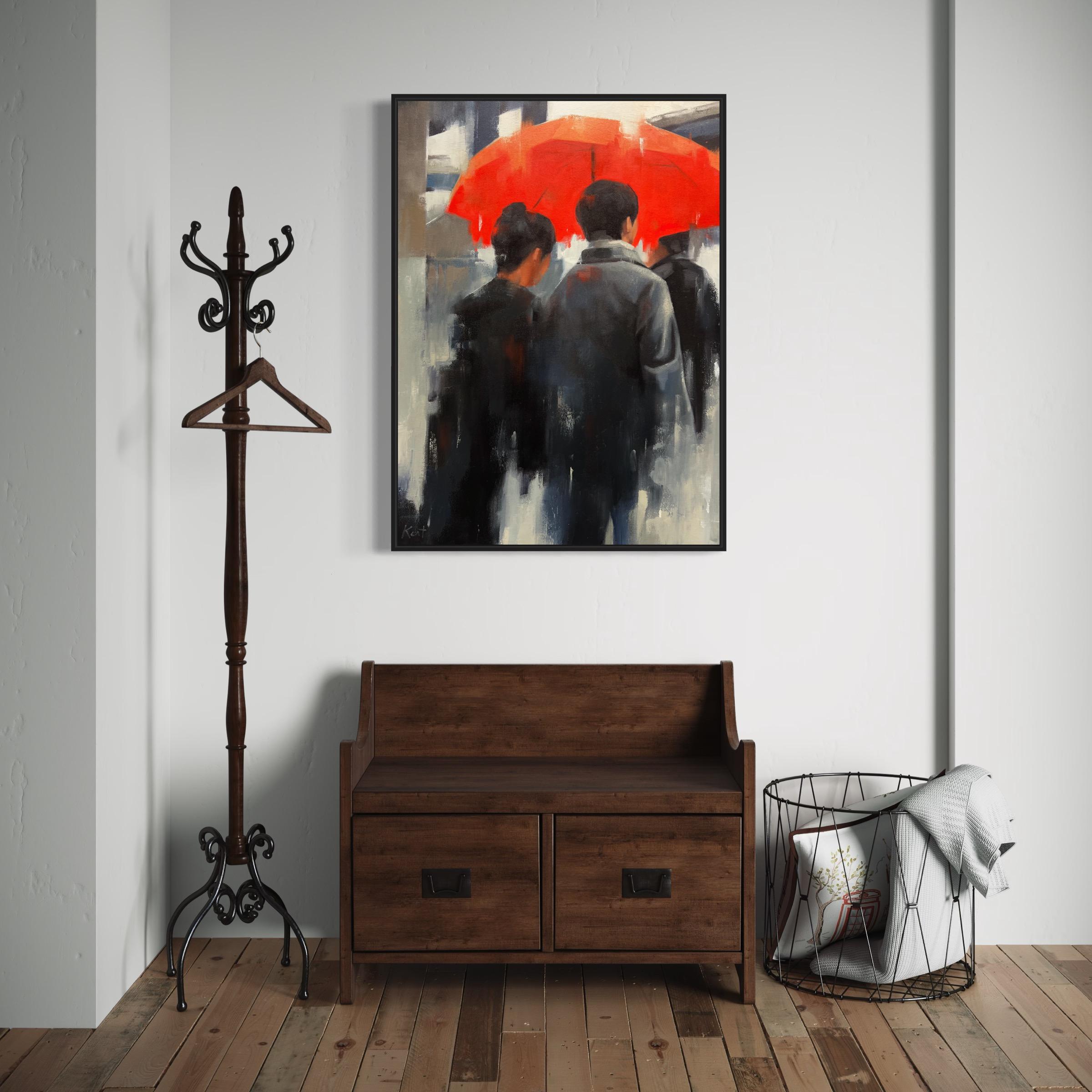 Pintura al óleo original escena de ciudad lluviosa pintura figurativa contemporánea - Painting de Christina Kent