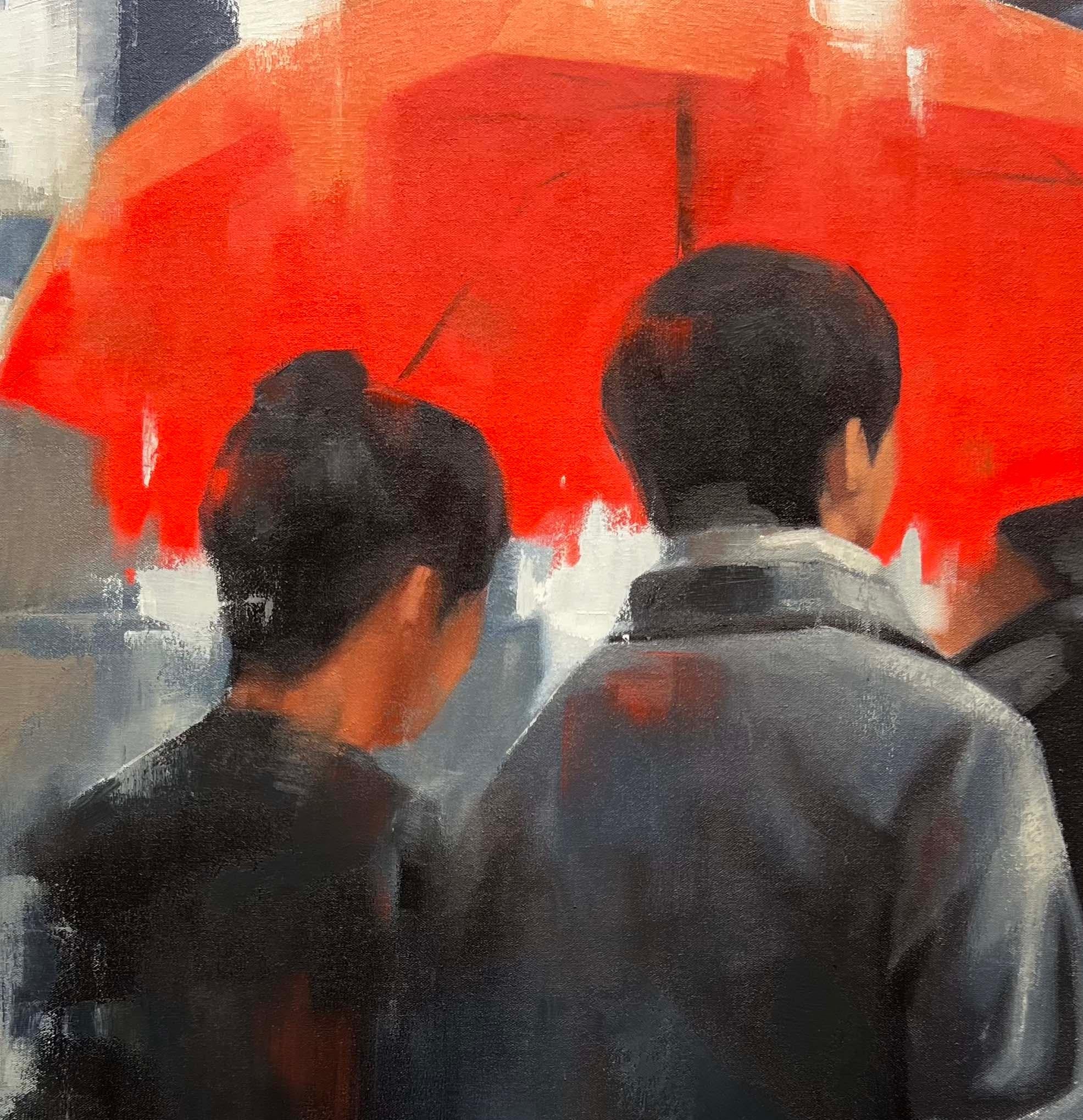 Pintura al óleo original escena de ciudad lluviosa pintura figurativa contemporánea - Painting Realista de Christina Kent