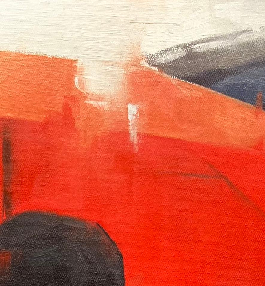 Pintura al óleo original escena de ciudad lluviosa pintura figurativa contemporánea - Figurative Painting Negro de Christina Kent