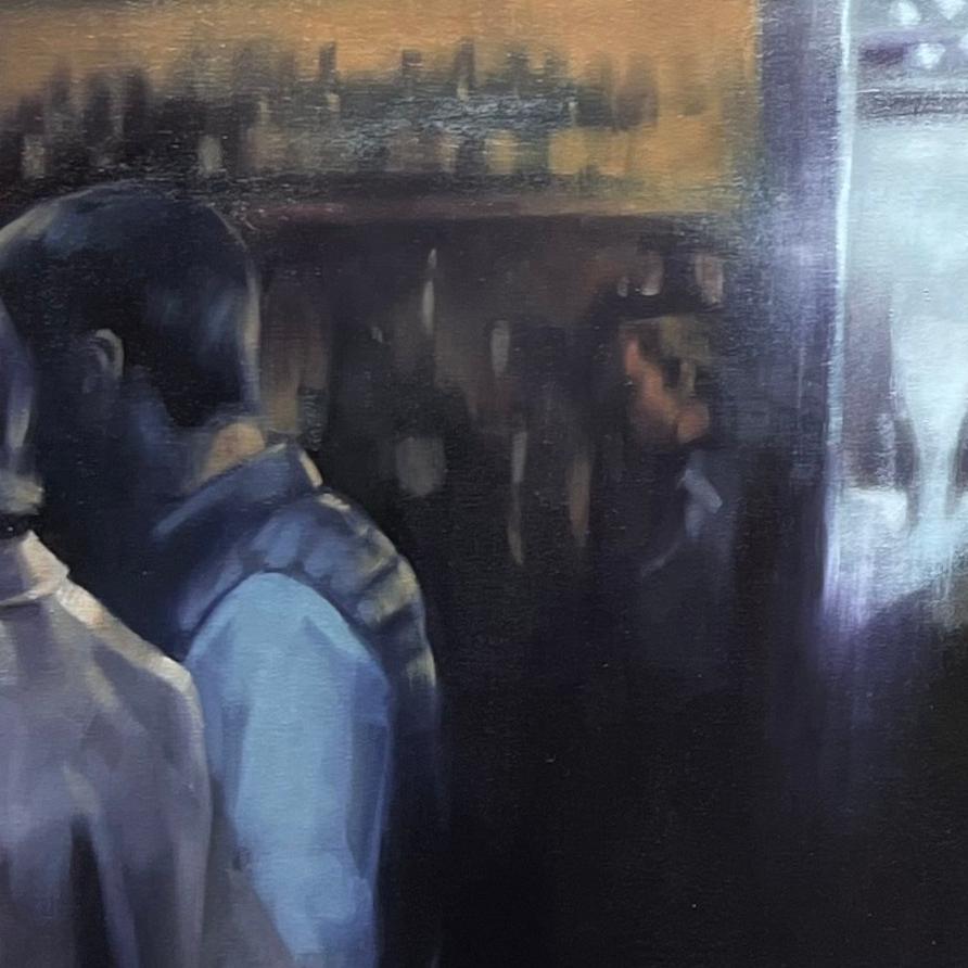 Peinture à l'huile originale scène de ville urbaine peinture figurative contemporaine - Noir Figurative Painting par Christina Kent