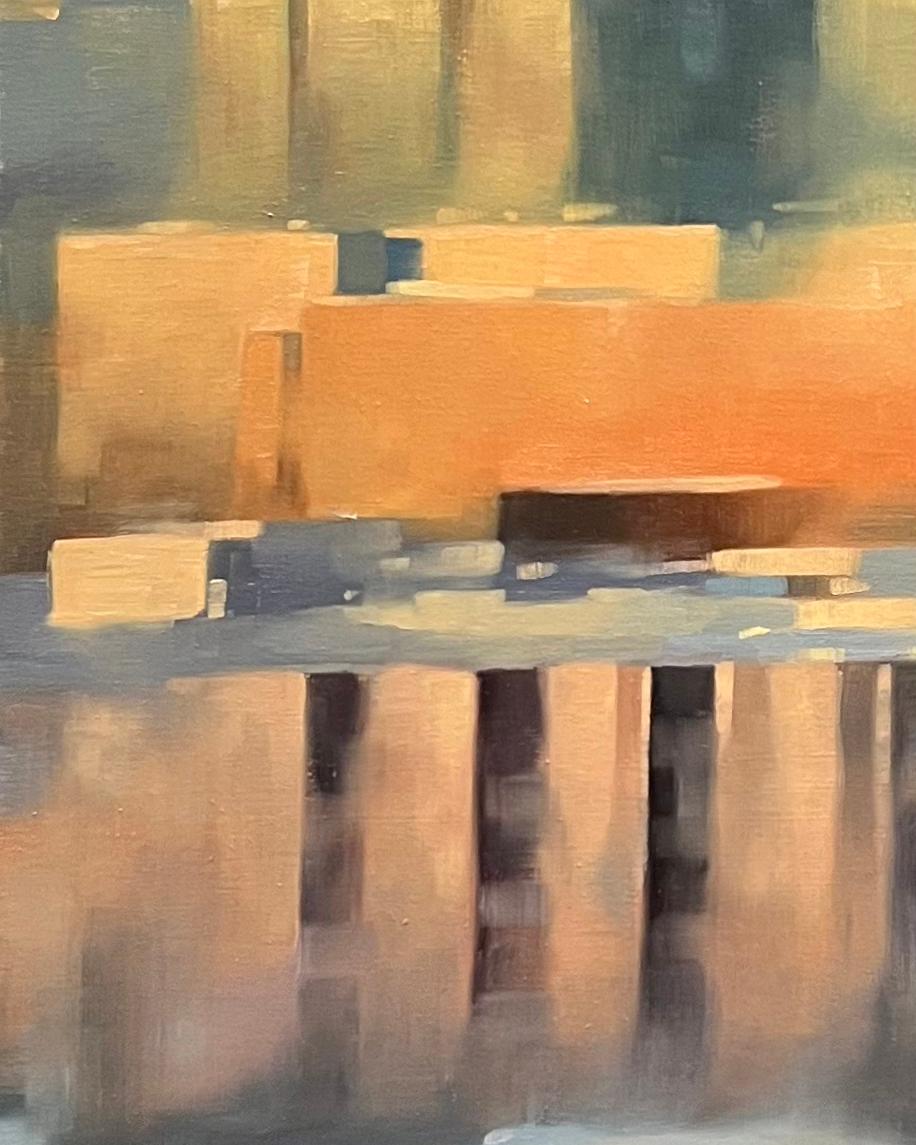 San Francisco Bay Bridge Diptychon Großformatige Stadt am Sonnenuntergang Stadtgemälde im Angebot 4