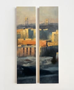 San Francisco Bay Bridge Diptych Large Scale City at Sunset Urban painting