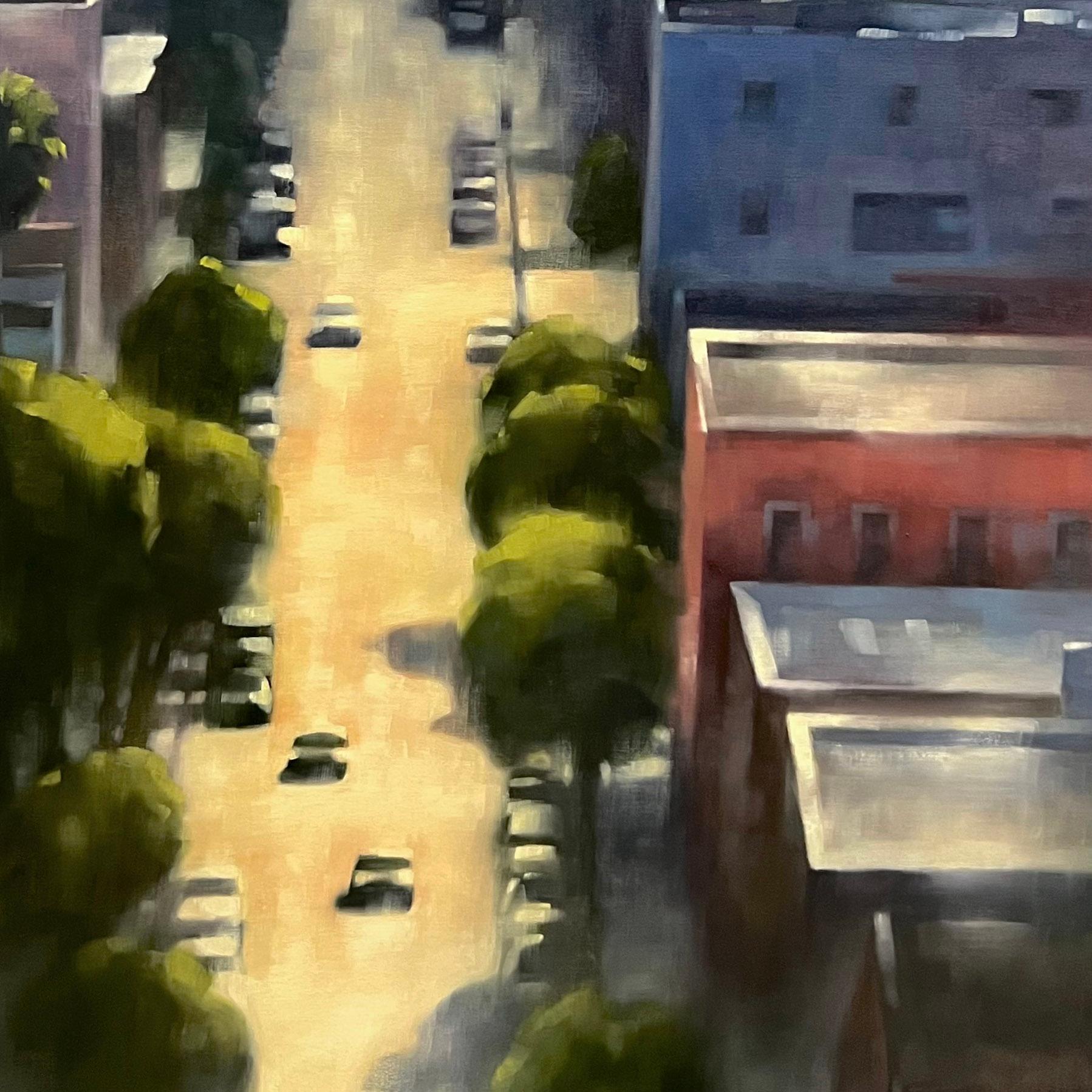 San Francisco cityscape original urban oil painting large-scale - Gray Landscape Painting by Christina Kent