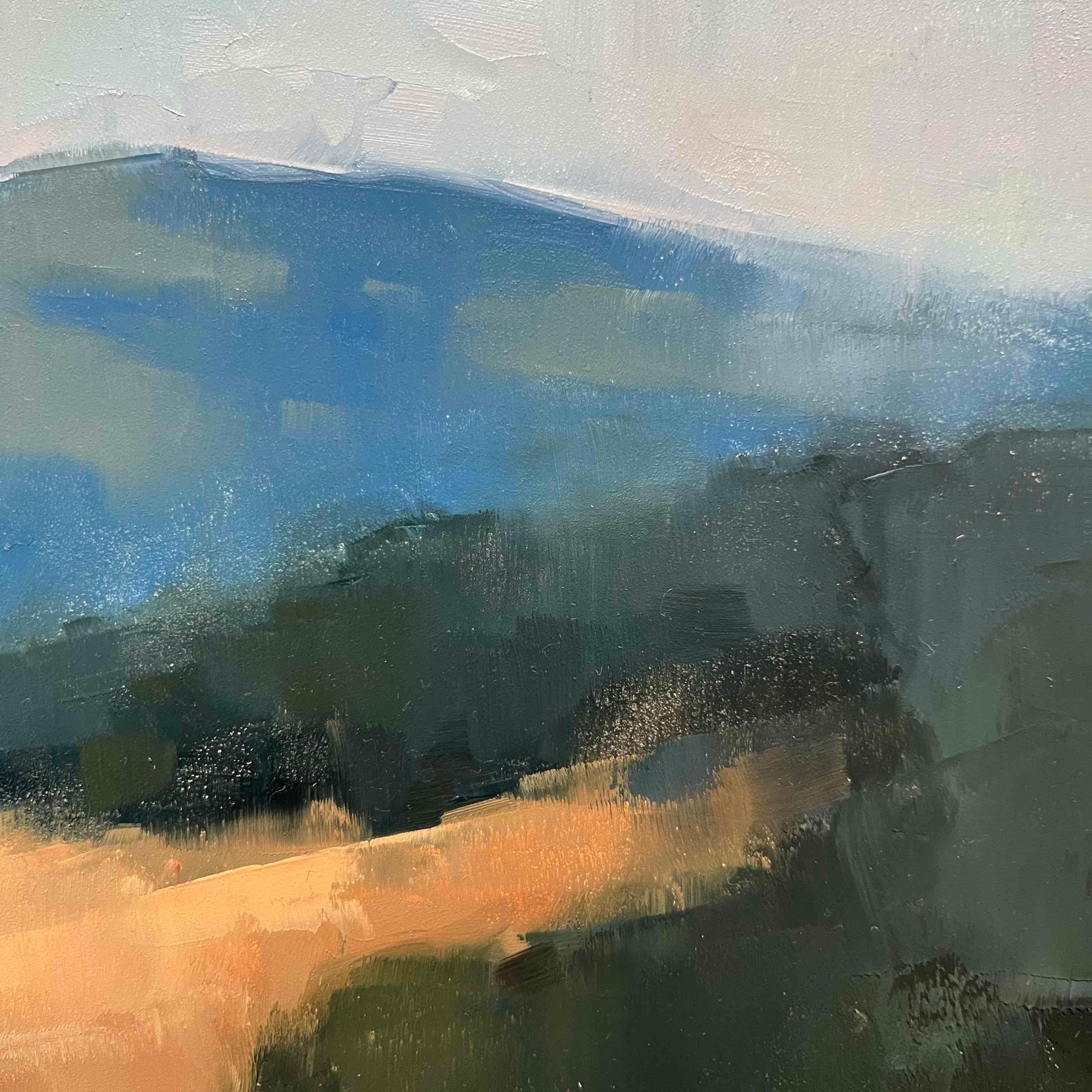 Pequeño paisaje de la bahía pintura al óleo original abstracto contemporáneo - Landscape Painting Negro de Christina Kent